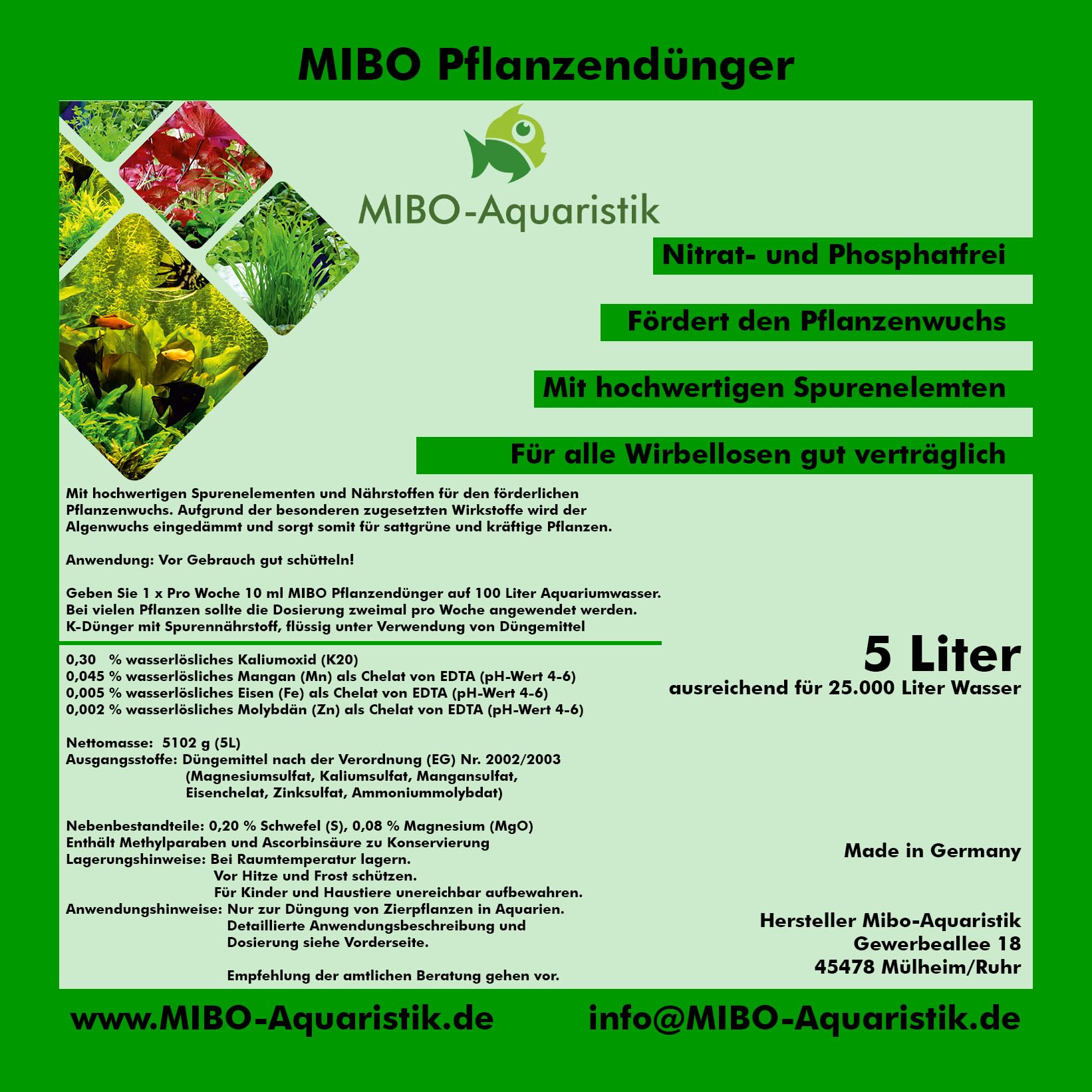 MIBO Pflanzendünger Spar Set 3x 5000ml Aquariumdünger bestehend aus 1x5000 ml Pflanzendünger, 1x5000 ml Kohlenstoffdünger und 1x5000 ml Eisendünger Neu!