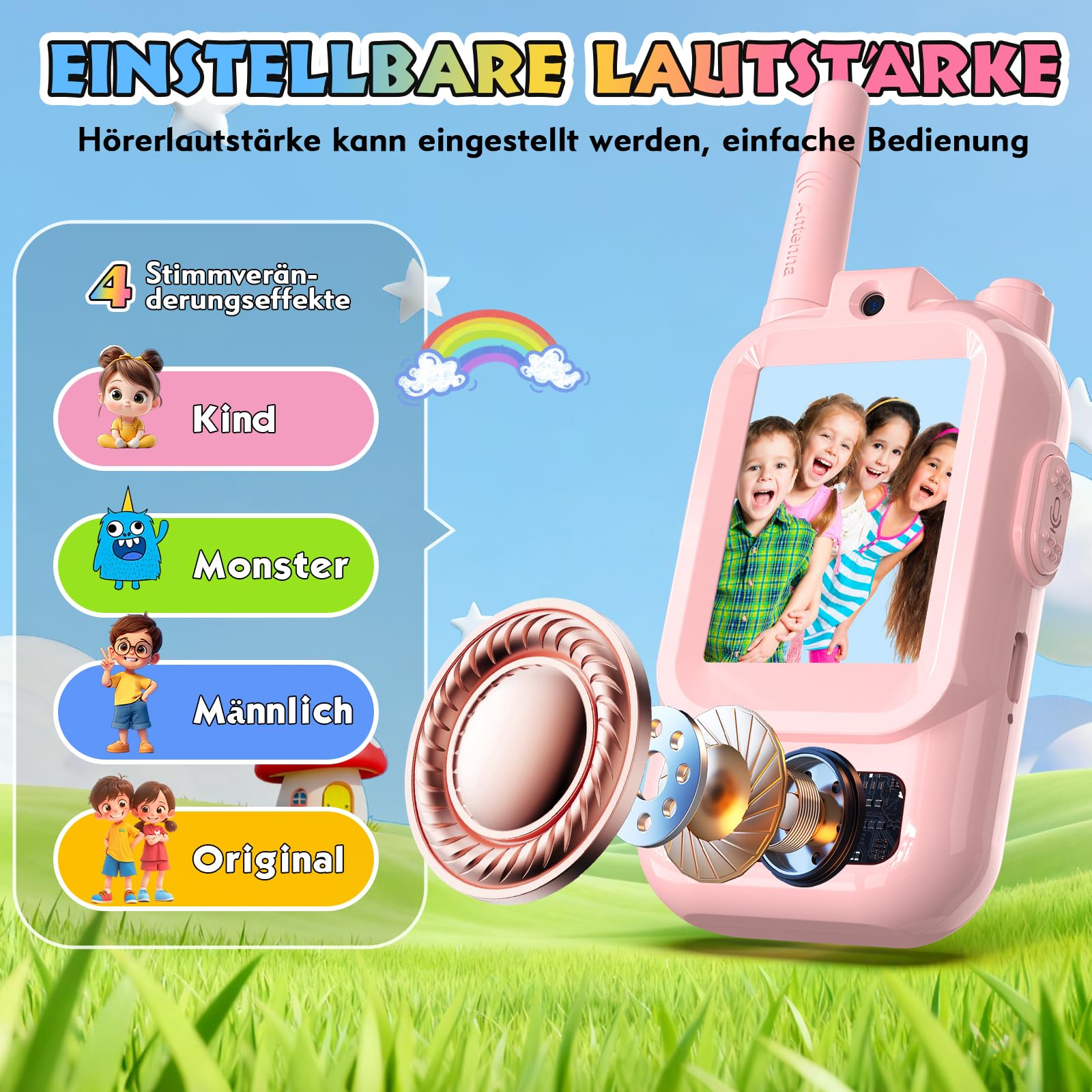 Video Walkie Talkie Kinder,2er Set Walky Talky Kinder Aufladbar Weihnachten Geschenk Spielzeug 3-12 Jahren Junge und Mädchen,5km Walki Talki für Abenteuer im Freien (Blau+Rosa, Einheitsgröße)
