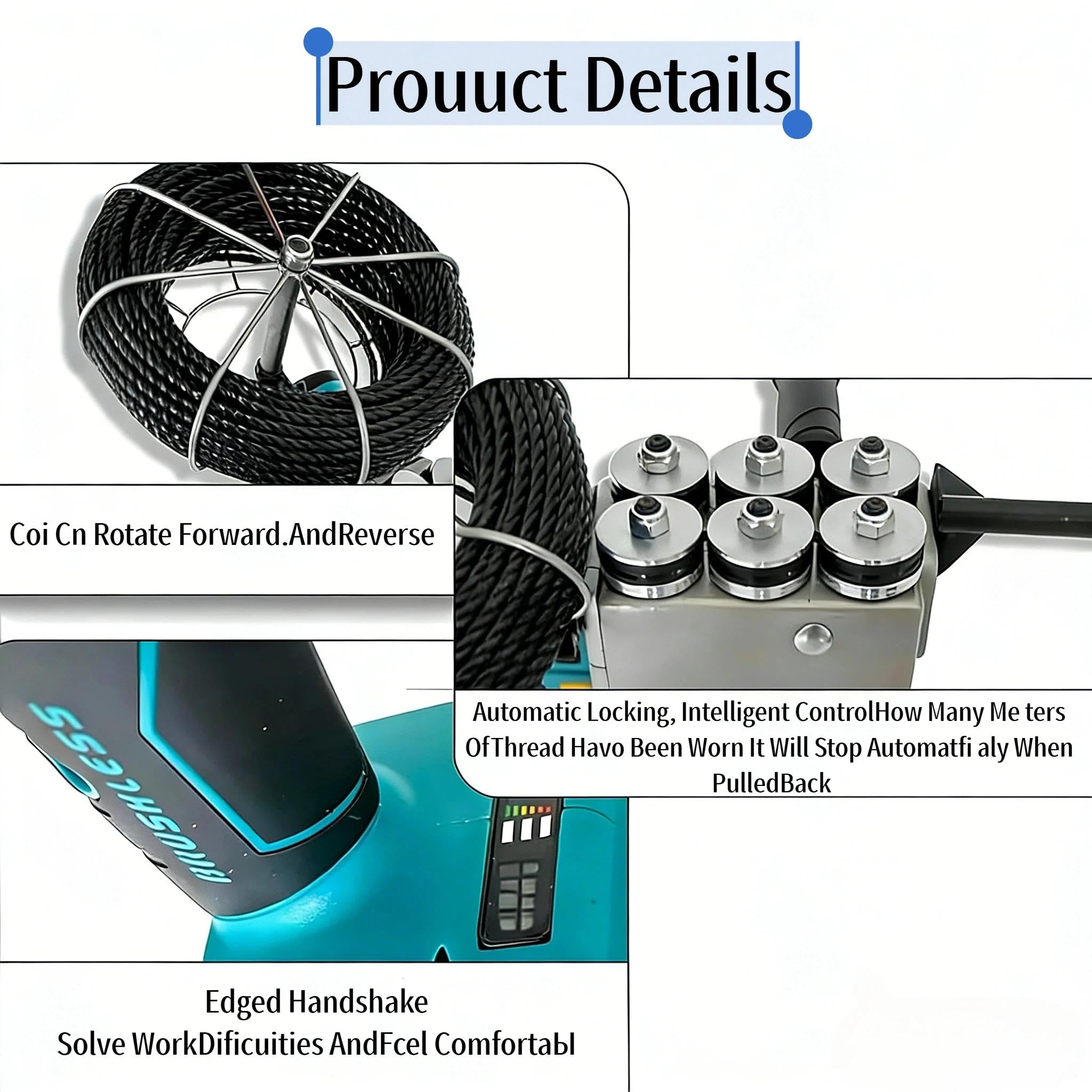 Pasacables Eléctrico Automático 550N, Extractor de Cables Inalámbrico 25V, Máquina de Encordar para Electricista, Tiracables para Tubos Ocultos y Pared, Guía de Acero de 25m con Velocidad Variable