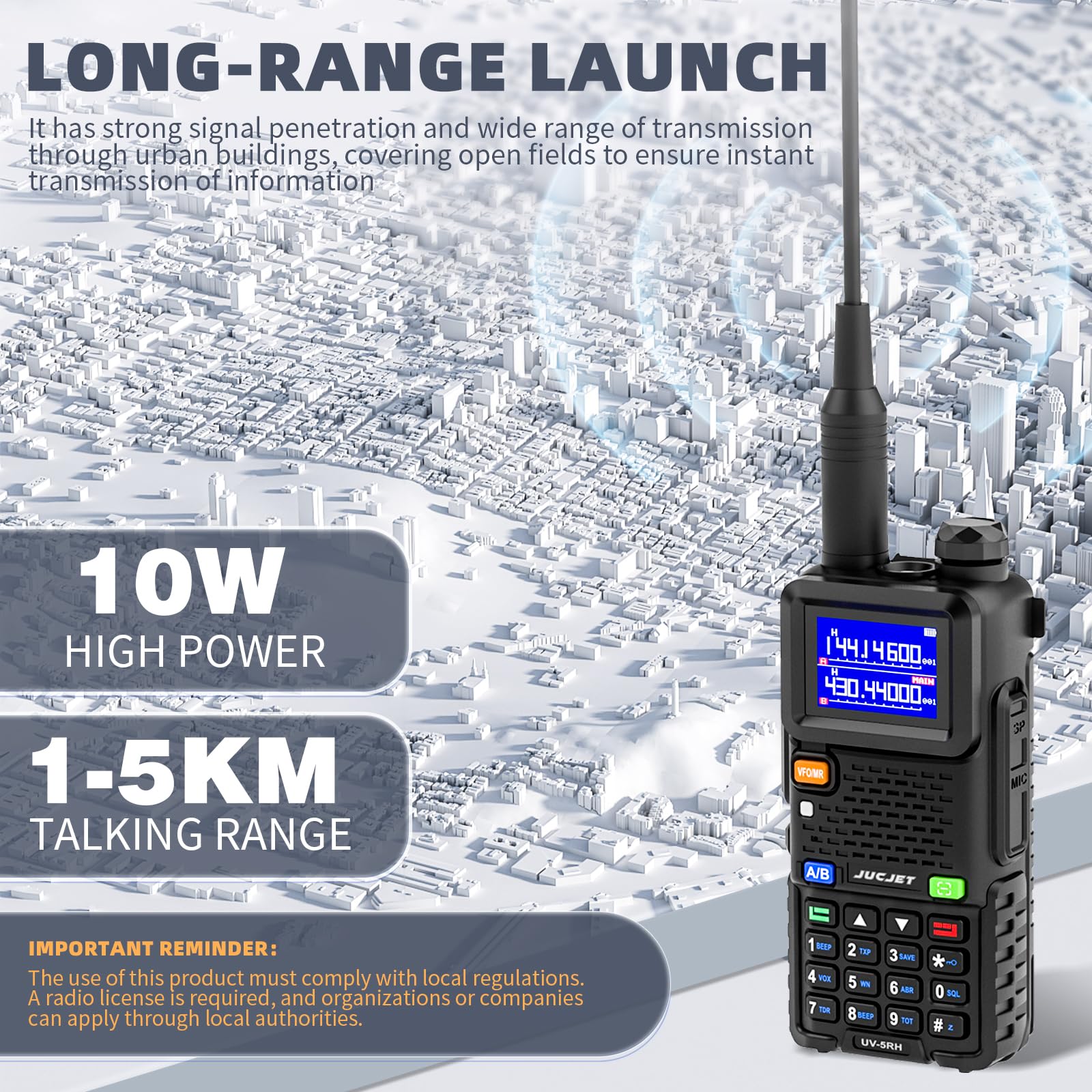 5RH Radios 10W, Ajuste de Frecuencia para Radioaficionados, 2 Uds | Set de Dos Radios, 999 Canales por Radio, Pantallas TFT de 1,77 Pulgadas, Doble Espera, Baterías 2500 mAh, Carga USB-C