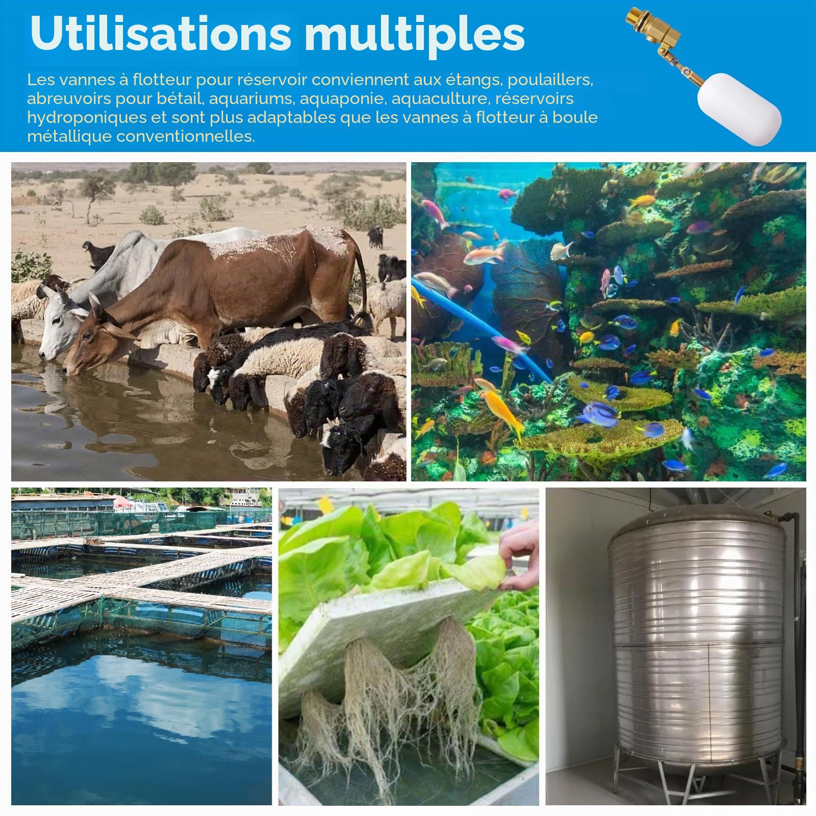 1/2 Pouce Vanne à Flotteur d’Eau Avec Bras Réglable, Vanne à Flotteur De Réservoir d’Eau Pour pour Poissons Aquarium Bovins Moutons