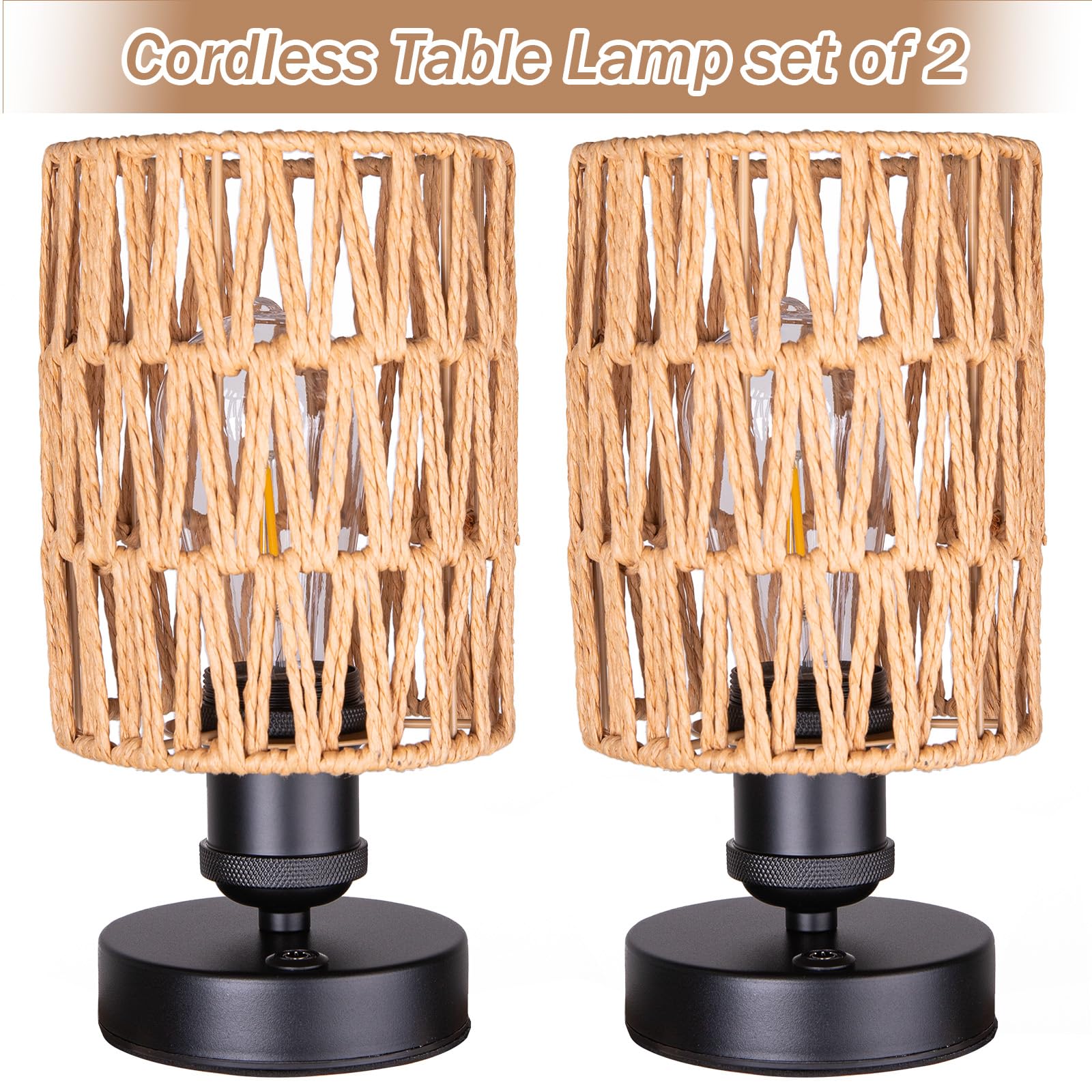 Lampade da tavolo ricaricabili senza fili per esterni, lampada da tavolo a batteria, dimmerabile continuamente per patio, soggiorno e camera da letto (lampadina inclusa) - Set di 2 (beige)