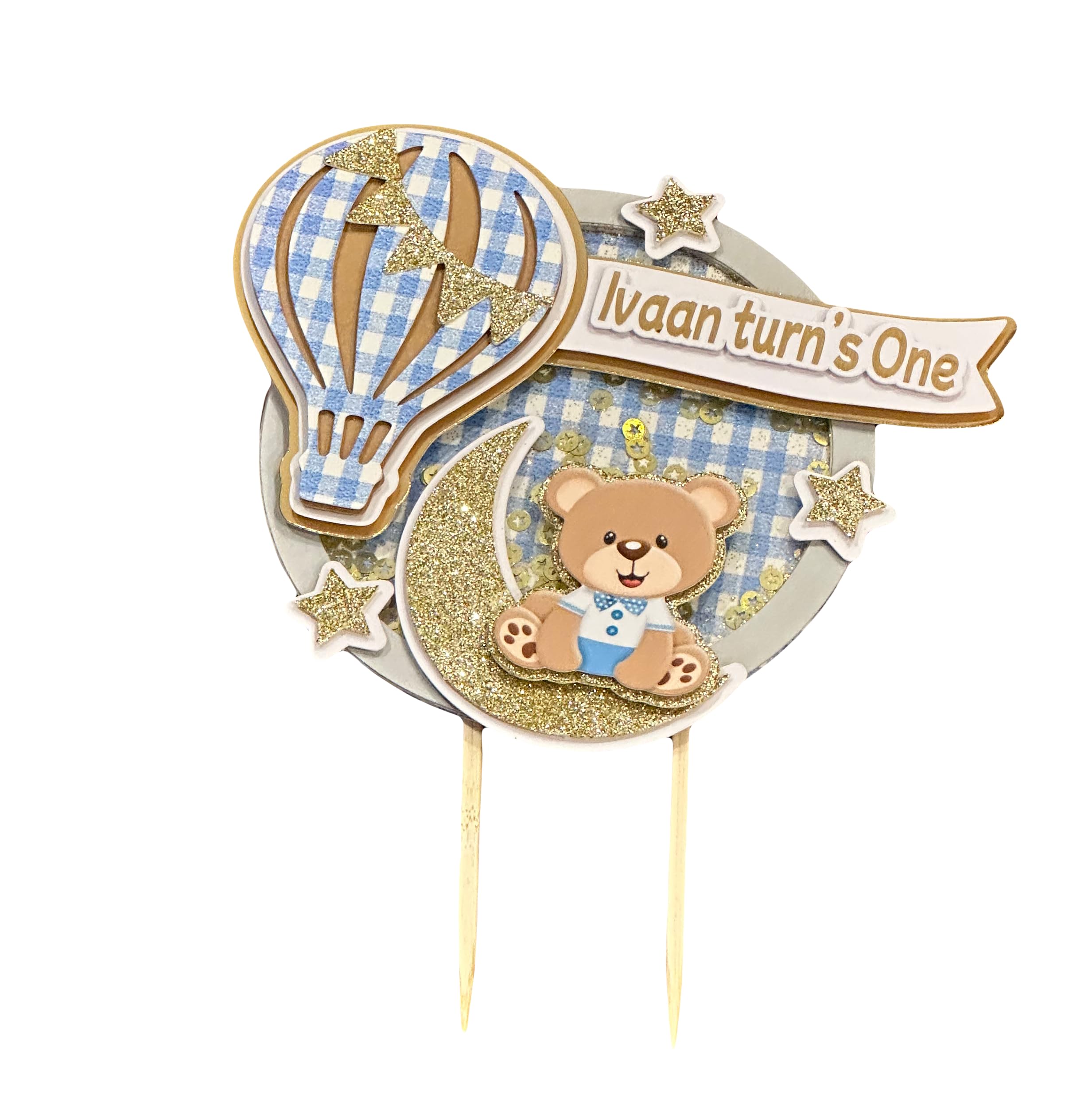 Craft My Dream 3D custom cake topper/banner hot air balloon theme blue with customised name