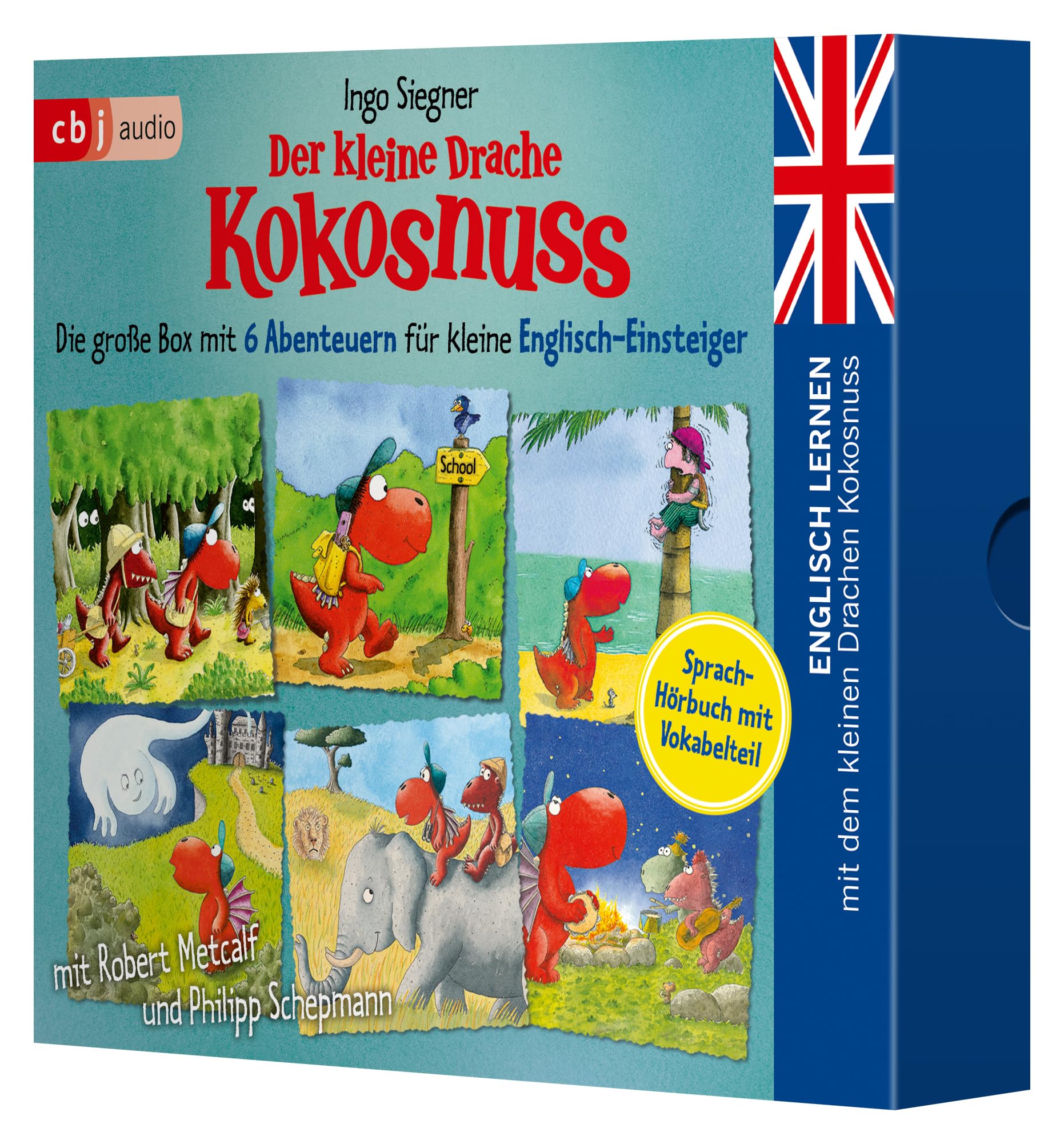 Englisch lernen mit dem kleinen Drachen Kokosnuss – Die große Box mit 6 Abenteuern für kleine Englisch-Einsteiger: Der kleine Drache Kokosnuss kommt ... Spukschloss – Schulfest auf dem Feuerfelsen