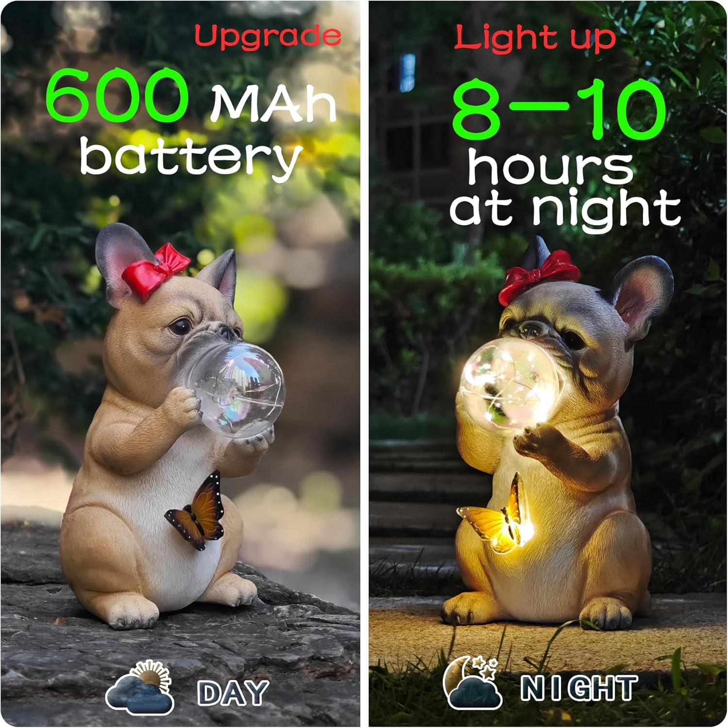 Solar Garden Dog Statue, Detachable Outdoor Decorative Stake, Whimsical French Bulldog with LED Bubble & Butterfly, Christmas Decorations, Waterproof Yard Decor for Patio,Lawn,Holiday & Birthday Gifts - Image 5