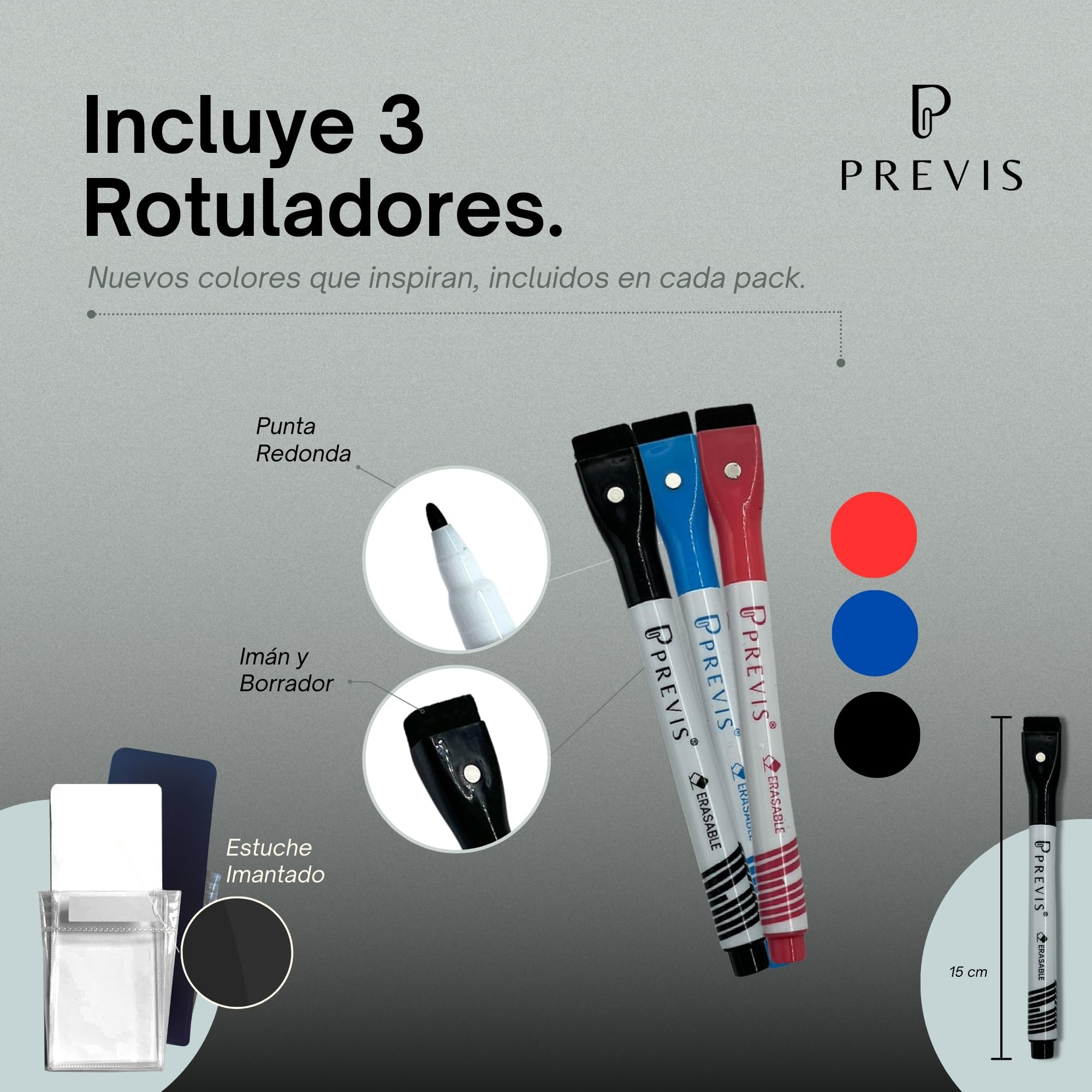 PREVIS Pizarra Calendario Pared Adhesivo A2 60x40cm con 3 Rotuladores - Planificador Mensual Cocina, Escritorio, Habitación, Oficina - Wall Calendar 2026 Planner