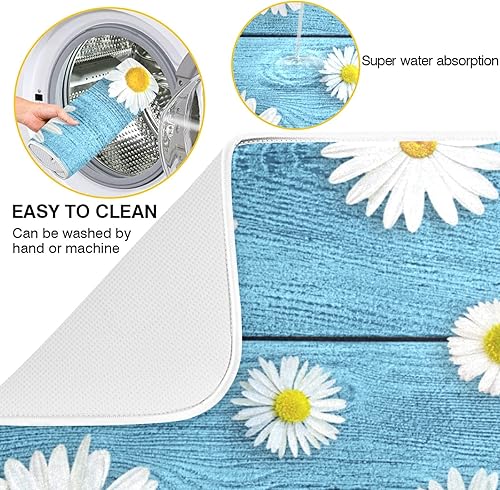 Vista 100 de Tapete de secado de platos de flores de fondo negro para encimera de cocina de 18 x 24 pulgadas, tapete de microfibra absorbente, tapete de secado