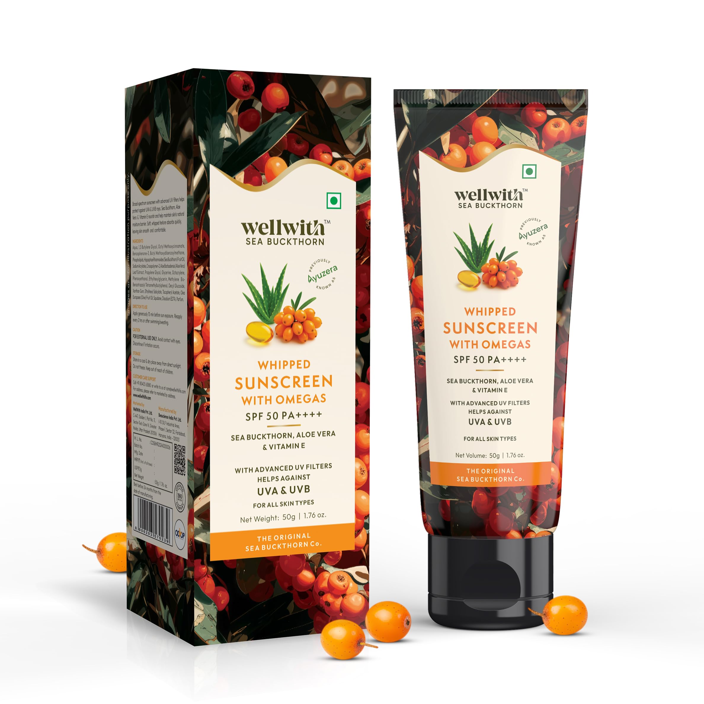 WellWith SPF 50 PA ++++ Whipped Sunscreen with Sea Buckthorn , Aloe Vera , Vitamin E | Broad Spectrum UVA & UVB Protection | Hyper Pigmentation , Lightweight, Hydrating , Non-Greasy | Daily Sunscreen for All Skin Types | 50gm-image-23