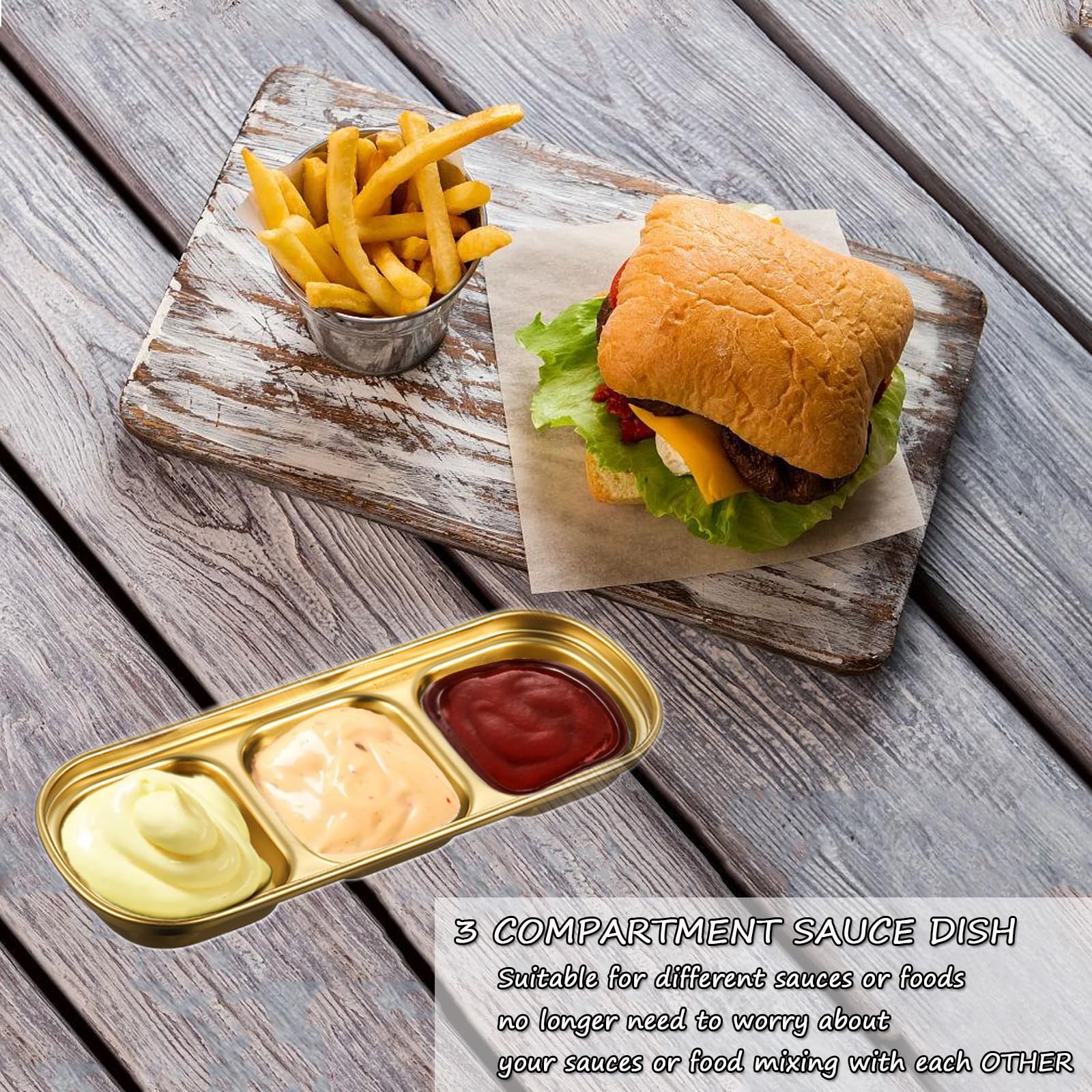 LZbeove 3 Compartment Sauce Dish Soy Sauce Dish Plates With Dipping Section Divided Seasoning Sauce Dip Bowl for Soy Sauce, Ketchup, BBQ Sauce or Seasoning