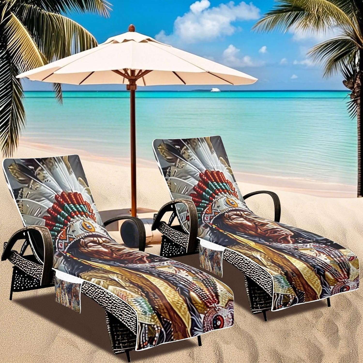 FRMG Native American Indian Patio Chaise Lounge Covers Beach Chair Cover Beach Chair towel lounge chair towel cover 2014086a