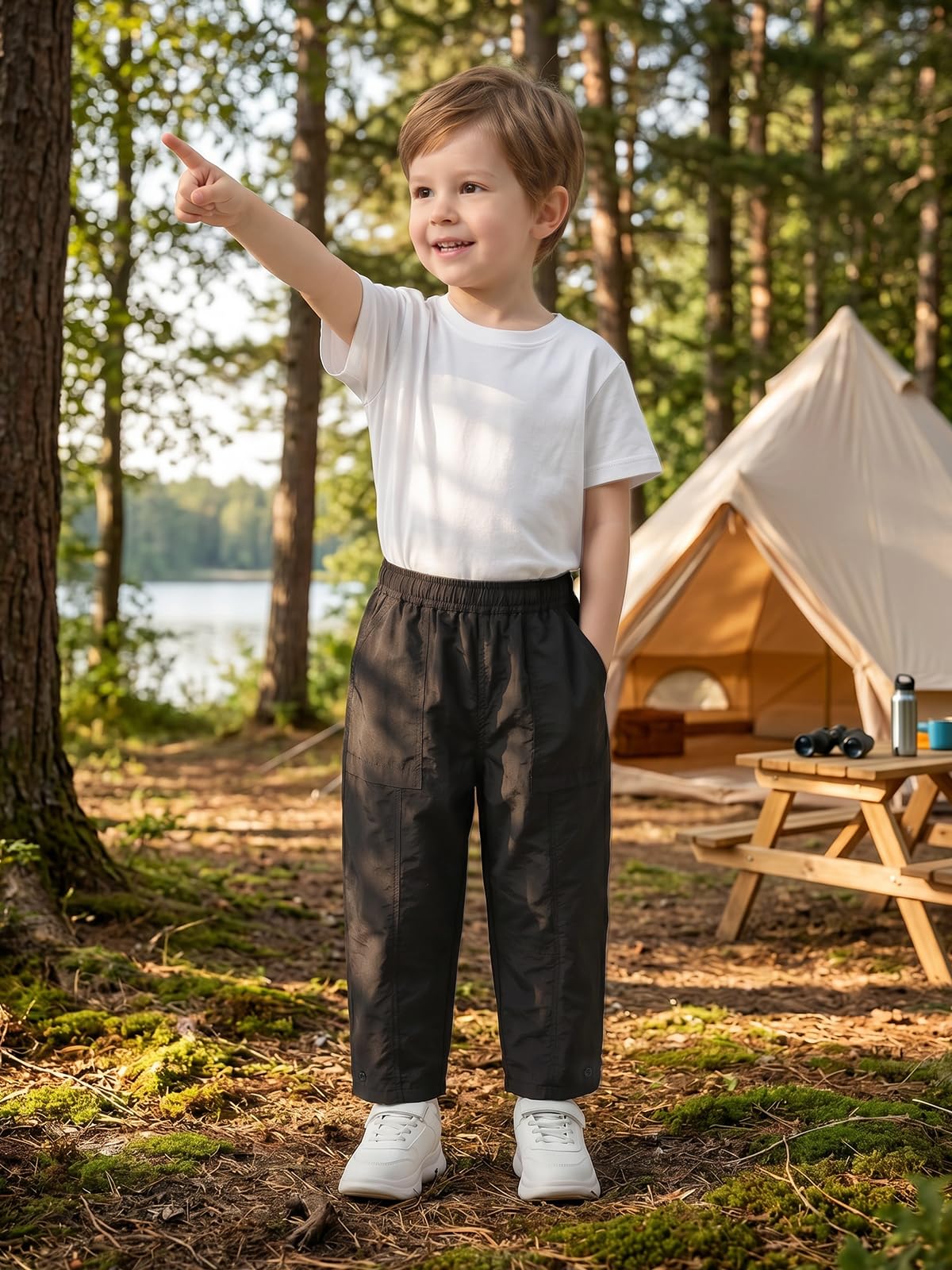 Miipat Pantaloni Cargo Larghi da Bambina, Pantaloni Asciugatura Rrapida per Ragazza Pantaloni Casual Leggeri con Elastico in Vita per Bambini e Bambine