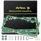 QUANQIUFEI 2 Pack Bling License Plate Frames for Women, Sparkly Rhinestone Diamond Car Accessories with Glitter Crystal Caps (Dark Green)