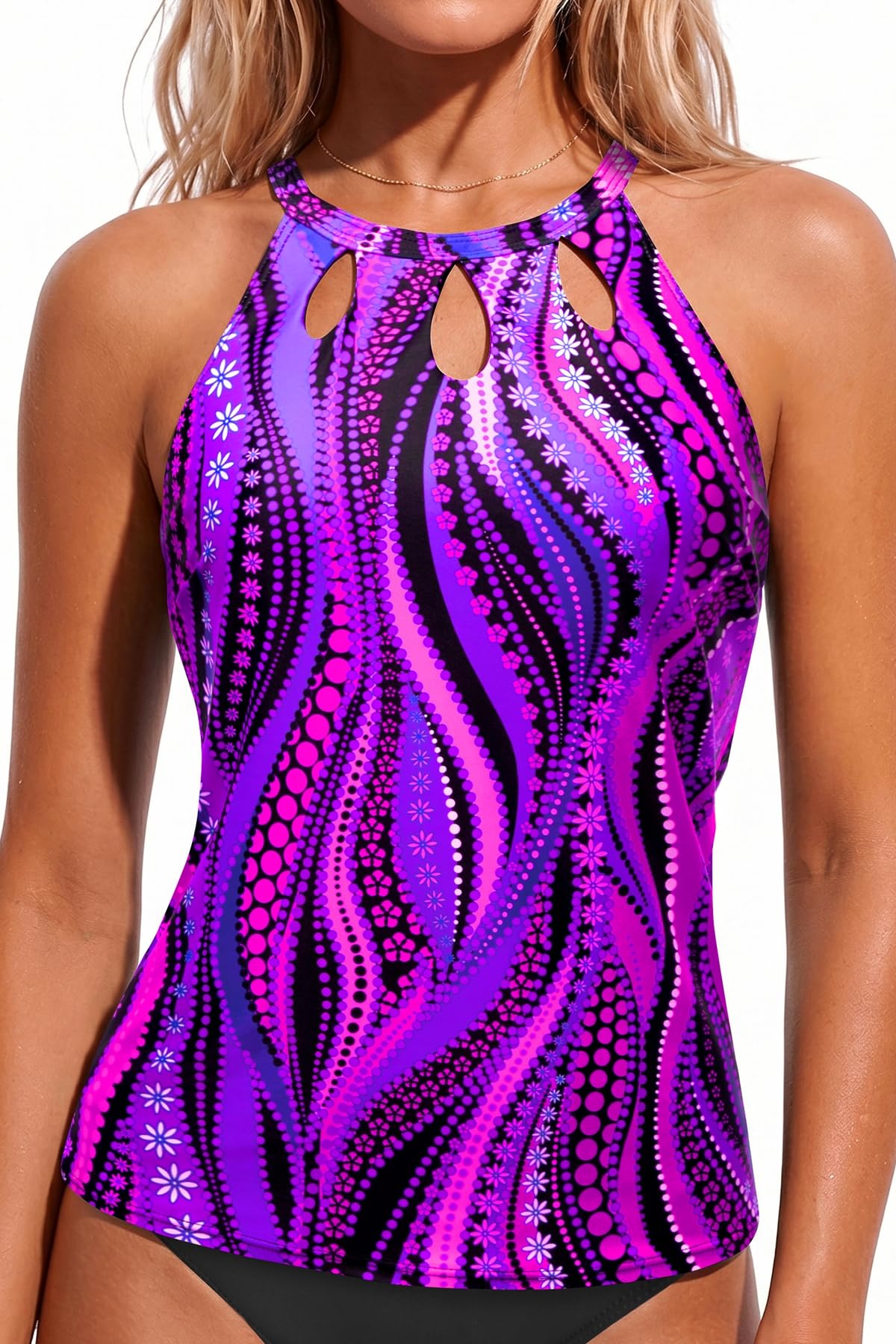 Tempt Me Tankini Top Only High Neck Keyhole Swim Top Bathing Suit