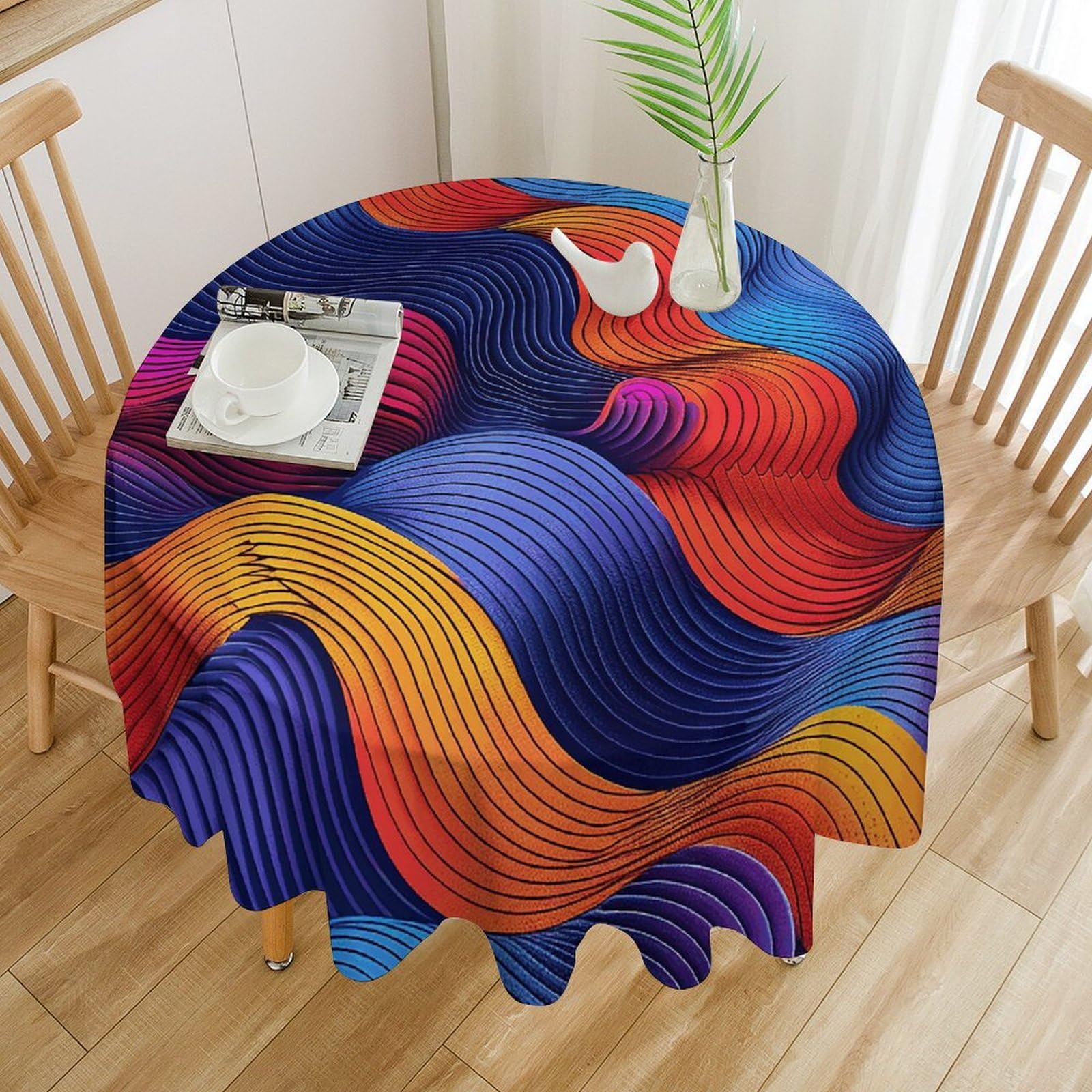 Nappe de table ronde pour terrasse et repas de fête en plein air
