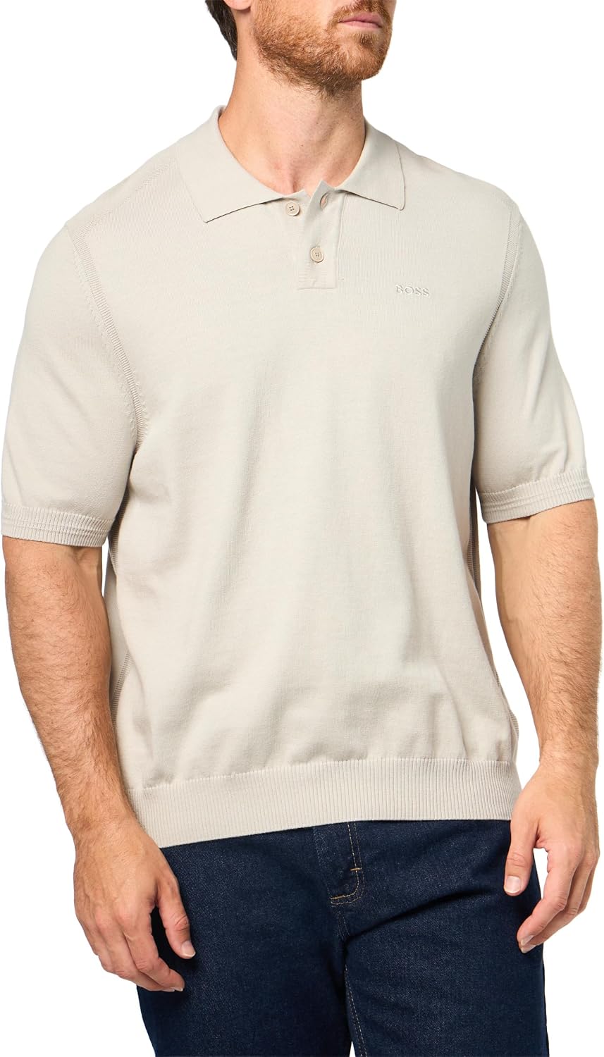 BOSS Men's Plain Knit Chest Logo Polo Sweater
