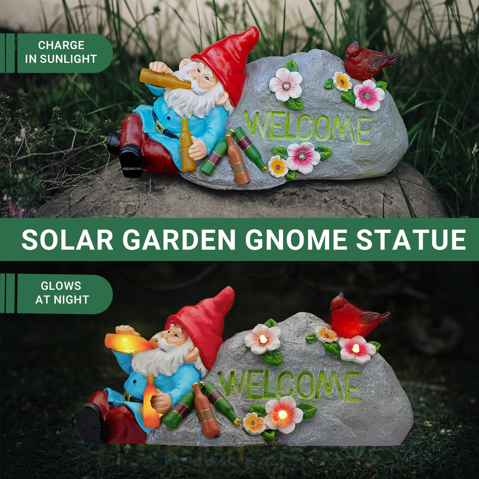 Estatua de gnomo borracho con bienvenida, estatua de resina de 11.8 pulgadas para el día del padre, Navidad, Acción de Gracias, regalos de limpieza de casa, decoraciones de gnomo para patio