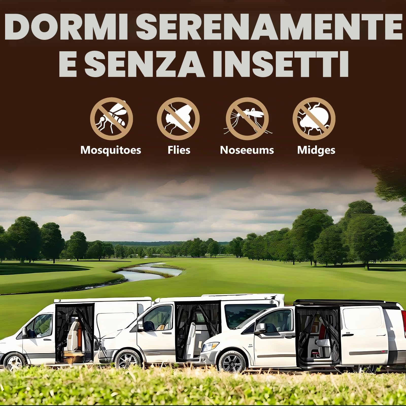 Zanzariera Magnetica Porta Scorrevole Laterale per Furgone - 150 x 110 cm | Varietà di Dimensioni - per Molti Modelli, Fissaggio Magnetico, Zanzariera Universale - Speciale per Camper e Autocaravan