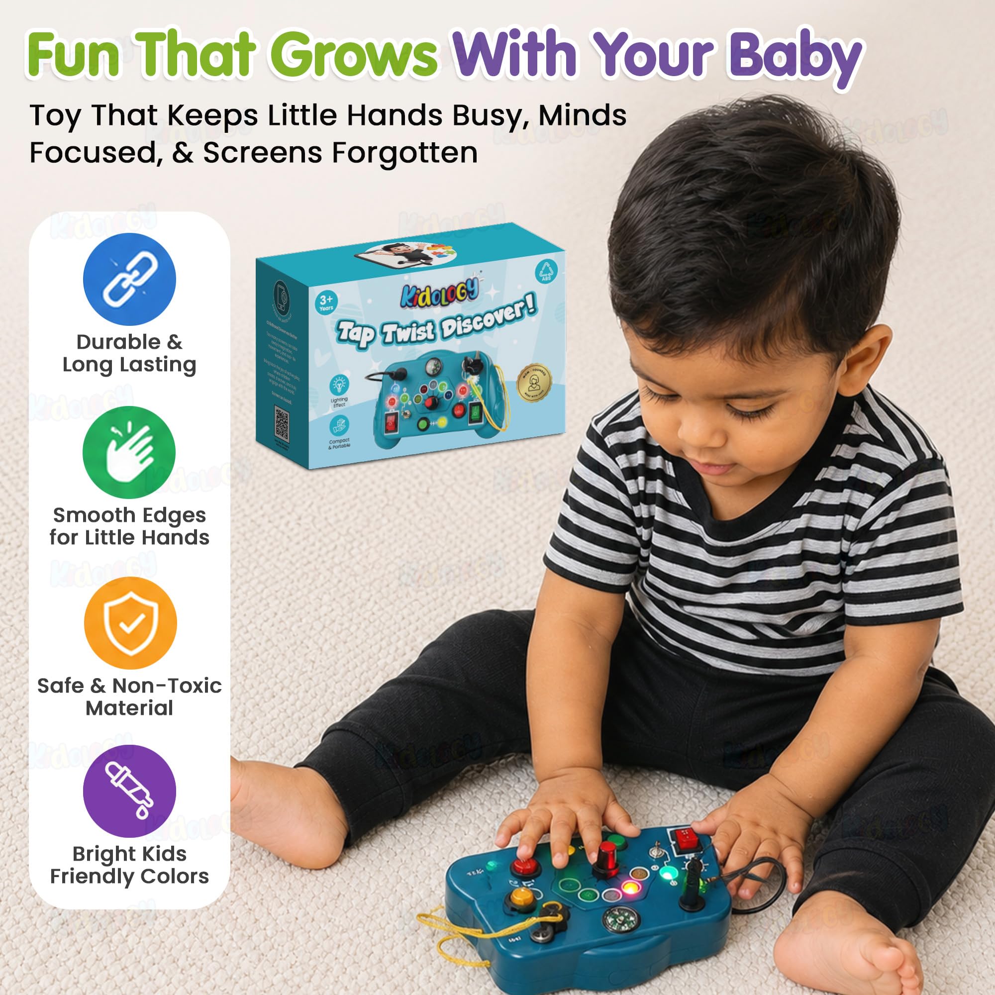 Toddler Busy Board with Lights - Sensory & Educational Toy -6 Toddler Busy Board with Lights - Sensory & Educational Toy -6