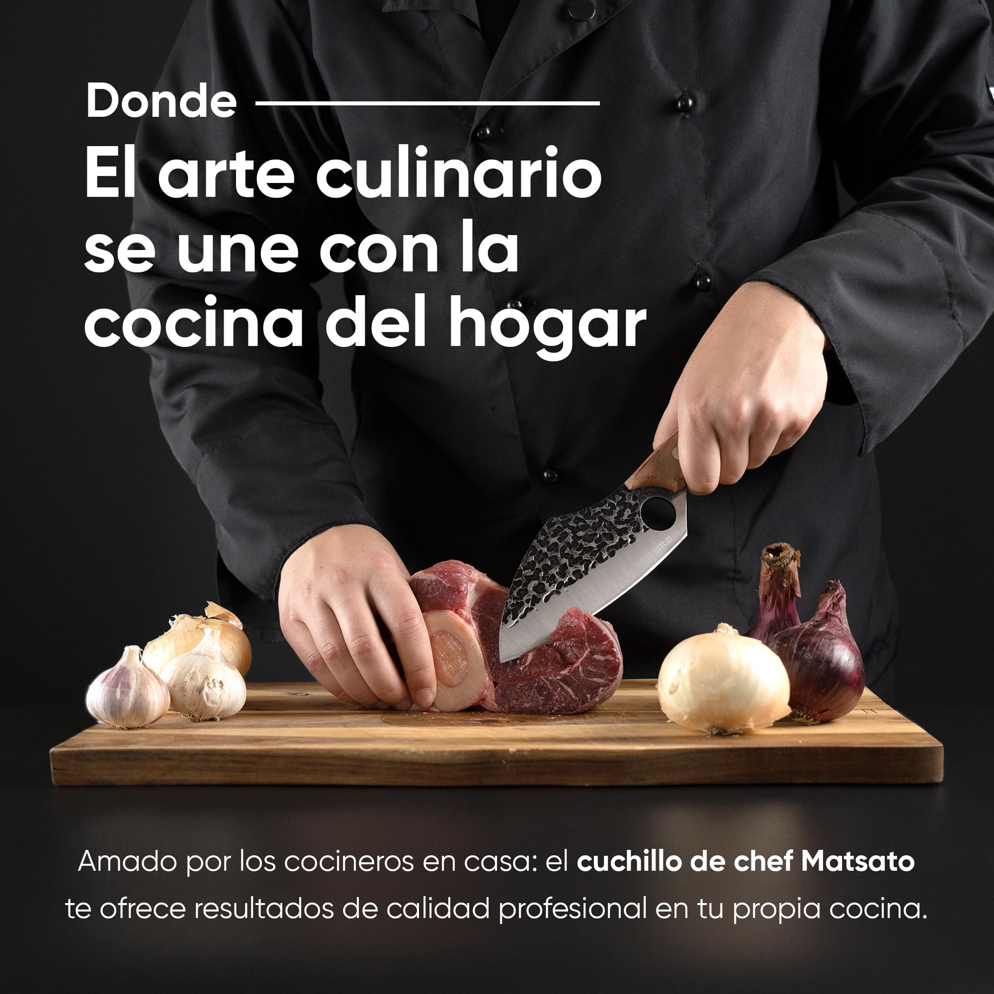 Matsato Cuchillo de Chef Profesional de Acero Damasco, Cuchillo de Cocina Multifuncional, Mango de Madera Ergonómico con Diseño de Agujero para Mejor Control