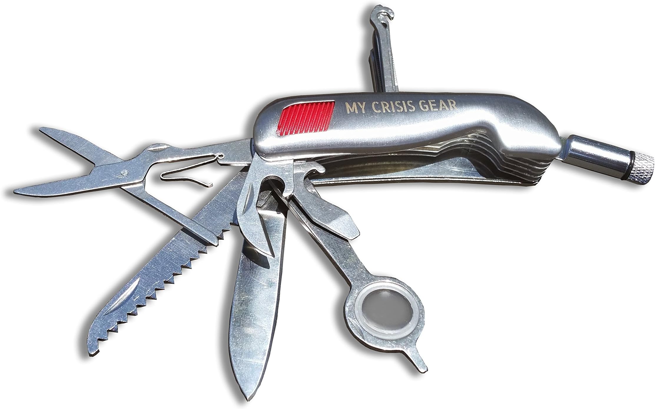 13 Function Pocket Tool Knife Stainless Steel with Built-in Led Flashlight Swiss Army Style Bottle Opener Can Opener Scissors Multi-Function Knife