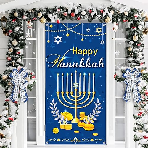 Miniatura 5 de 2 rollos de cintas de Hanukkah de 10 yardas, 2.5 pulgadas, con borde de alambre, cinta de arpillera azul y blanca judía de Navidad, Menorá Dreidel