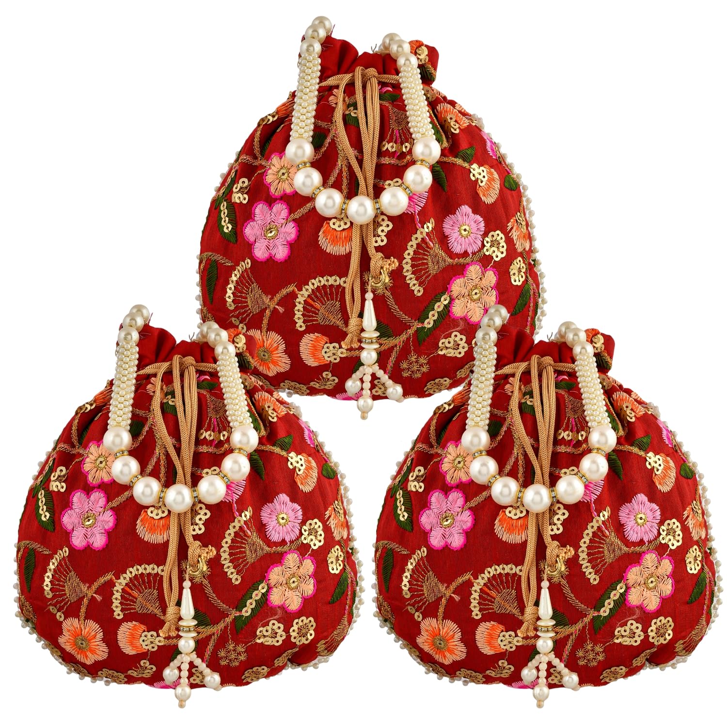 Kuber Industries Potli|Silk Wedding Potli|Christmas Gift Potli|Baby Shower Potli|Traditional Shagun Potli|Drawstring with Beads Handle Potli|New Flower Embroidery Potli|Pack of 3|Maroon (B0CPFNBQNJ) Amazon Price History, Amazon Price Tracker