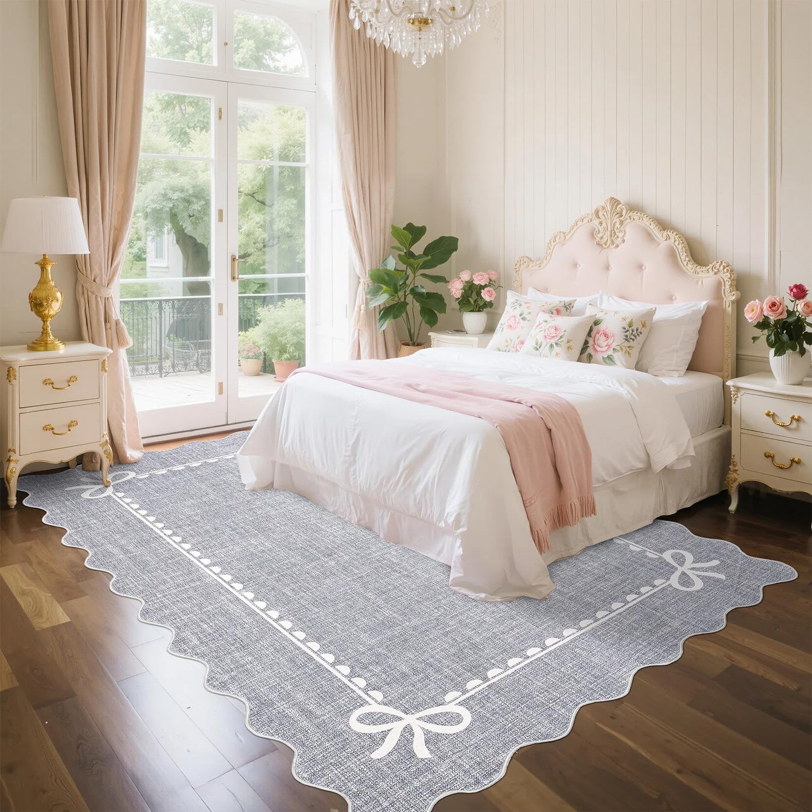 CAROMIO Modern Scalloped Bow Area Rug 200x290 cm, Ultra Thin Low Pile Rug, Non Slip Easy Care Floor Mat for Living Room Bedroom, Grey — image 1