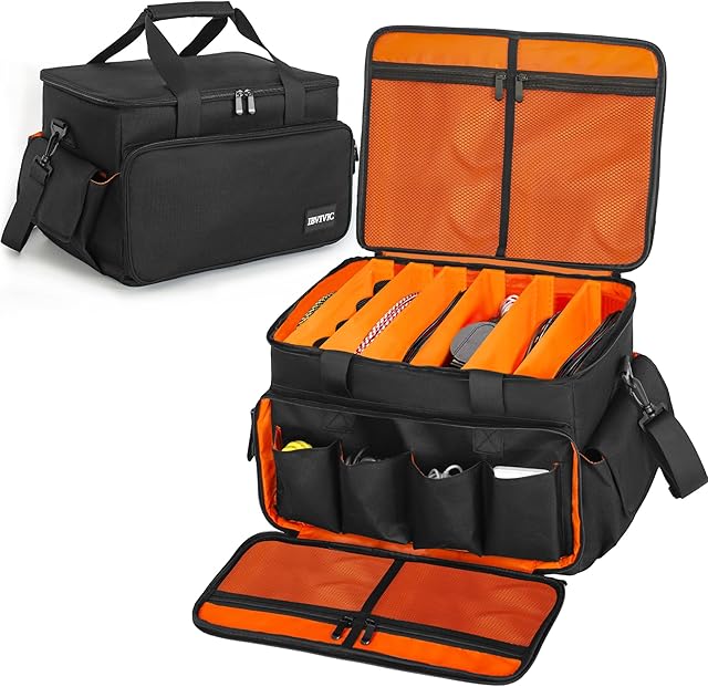 BQKOZFIN Black DJ Cable File Bag, 600D Oxford with Adjustable Dividers and Double Separate Bags, Durable Travel Gig Bag for Professional DJ Gear, Musical Instrument and Accessories (Small)