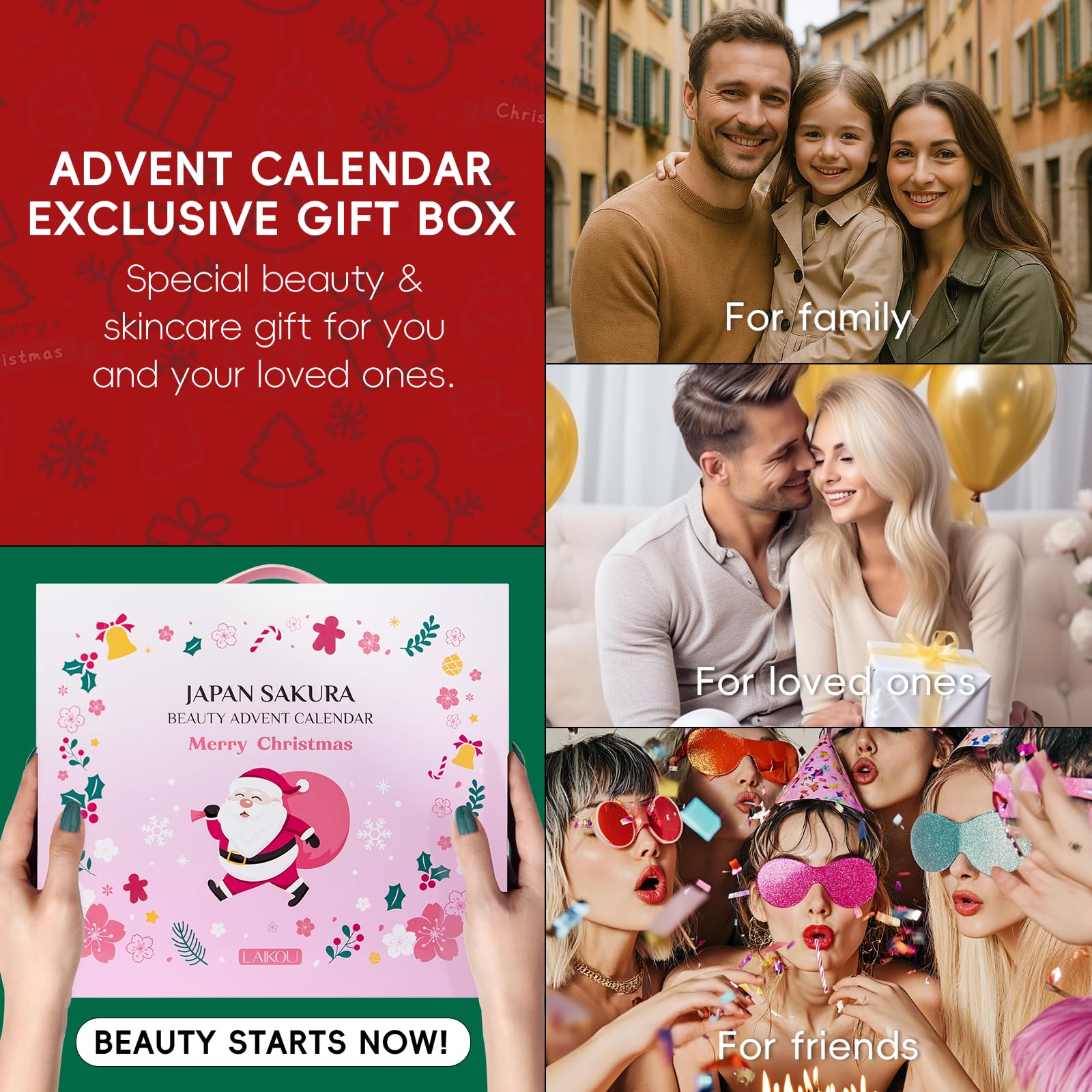 Calendario Avvento Beauty Skincare, 24 pezzi Natale Calendario Avvento, Sakura Set Cura Della Pelle Viso Donna, Calendario Natale Beauty per Donne, Ragazze e Teenager