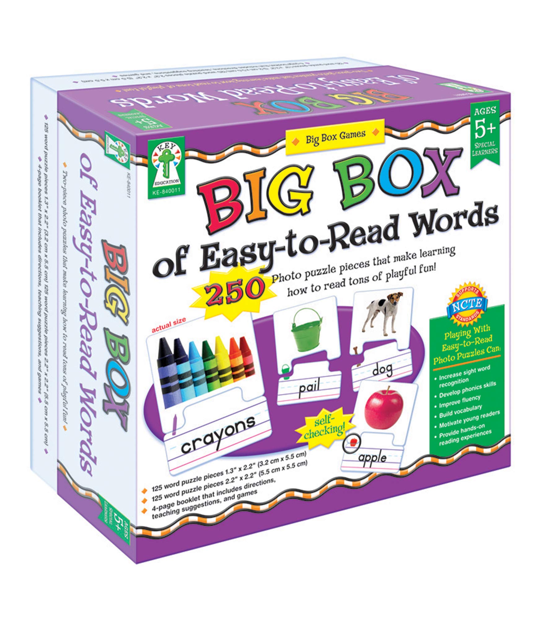 Key Education Big Box of Easy-to-Read Sight Words Puzzle, 250 Photo and Vocabulary Pieces, Preschool Learning Activities and Educational Games for