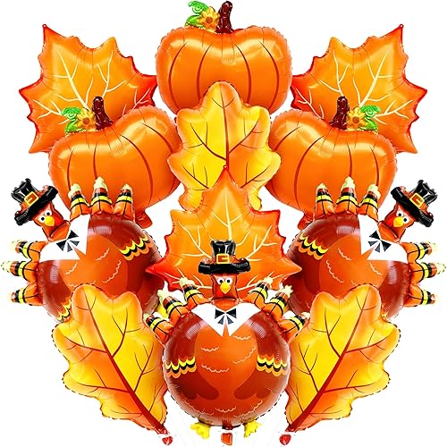 Miniatura 2 de KatchOn, Juego de globos de aluminio de calabaza y pavo, grande, paquete de 136  Juego de vajilla de Acción de Gracias, globos de hoja de arce