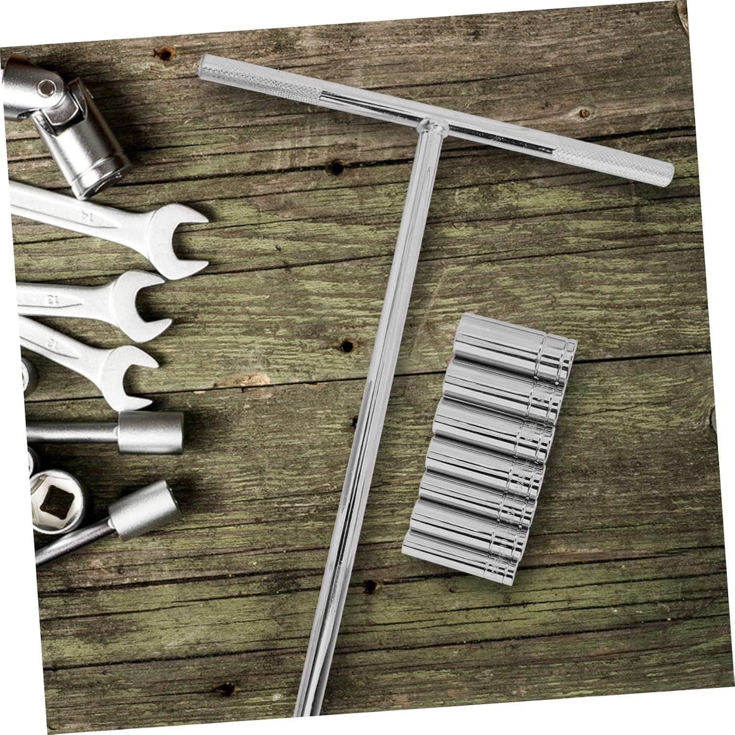 VILLCASE 1set Handle Metric Socket Wrench Set Vanadium Tool Kit Non- Grip for Home and Automotive Repair