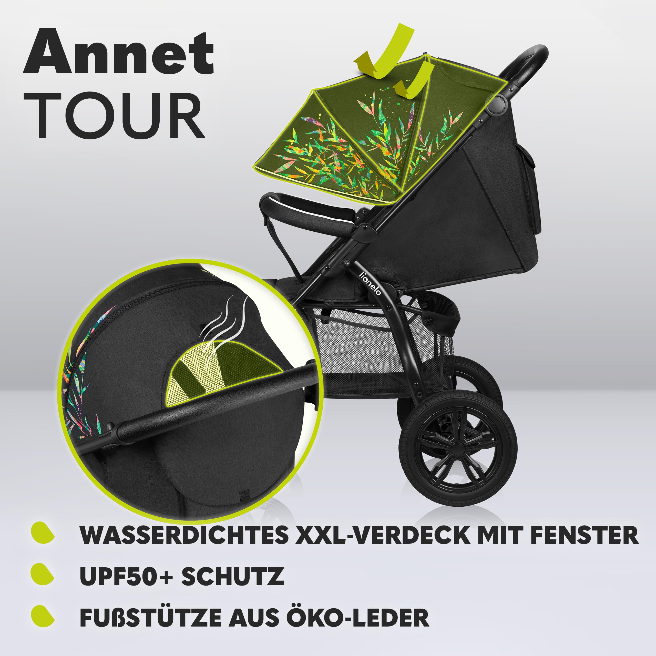 LIONELO Annet Buggy bis 22 kg mit Liegefunktion, Kinderwagen klein zusammenklappbar mit Zubehör, Eva-Schaum-Räder, Moskitonetz, Fußdecke Getränkehalter, Korb (Dreamin, Tour)