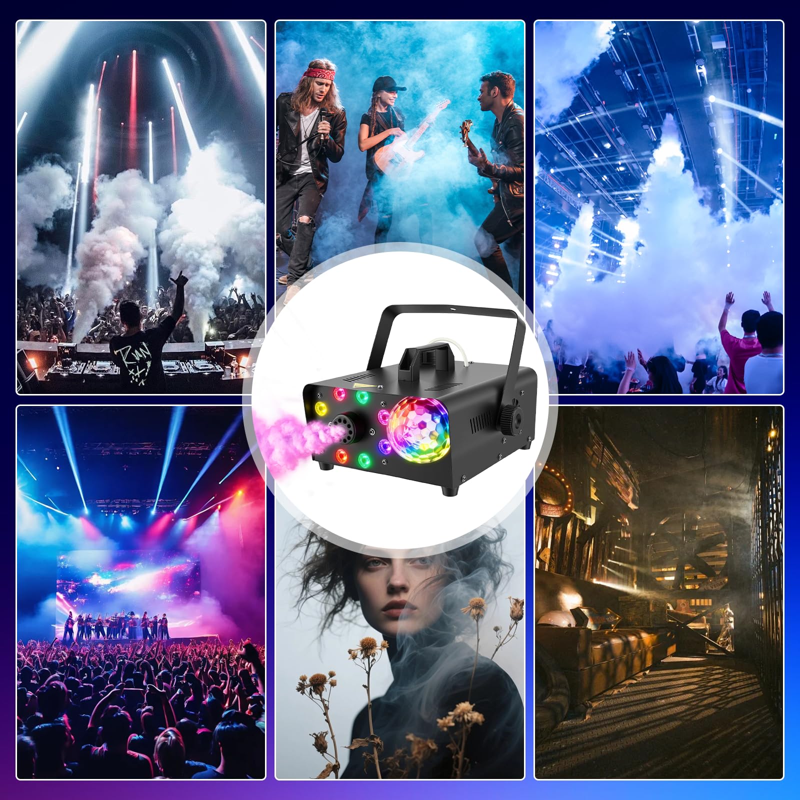 Macchina per fumo con Bluetooth,Sfera da discoteca luminosa e luci LED RGB, portatile altoparlanti Bluetooth con 9 LED luci controllabili, macchina per fumare DJ per Natale, festa, matrimonio, effetto