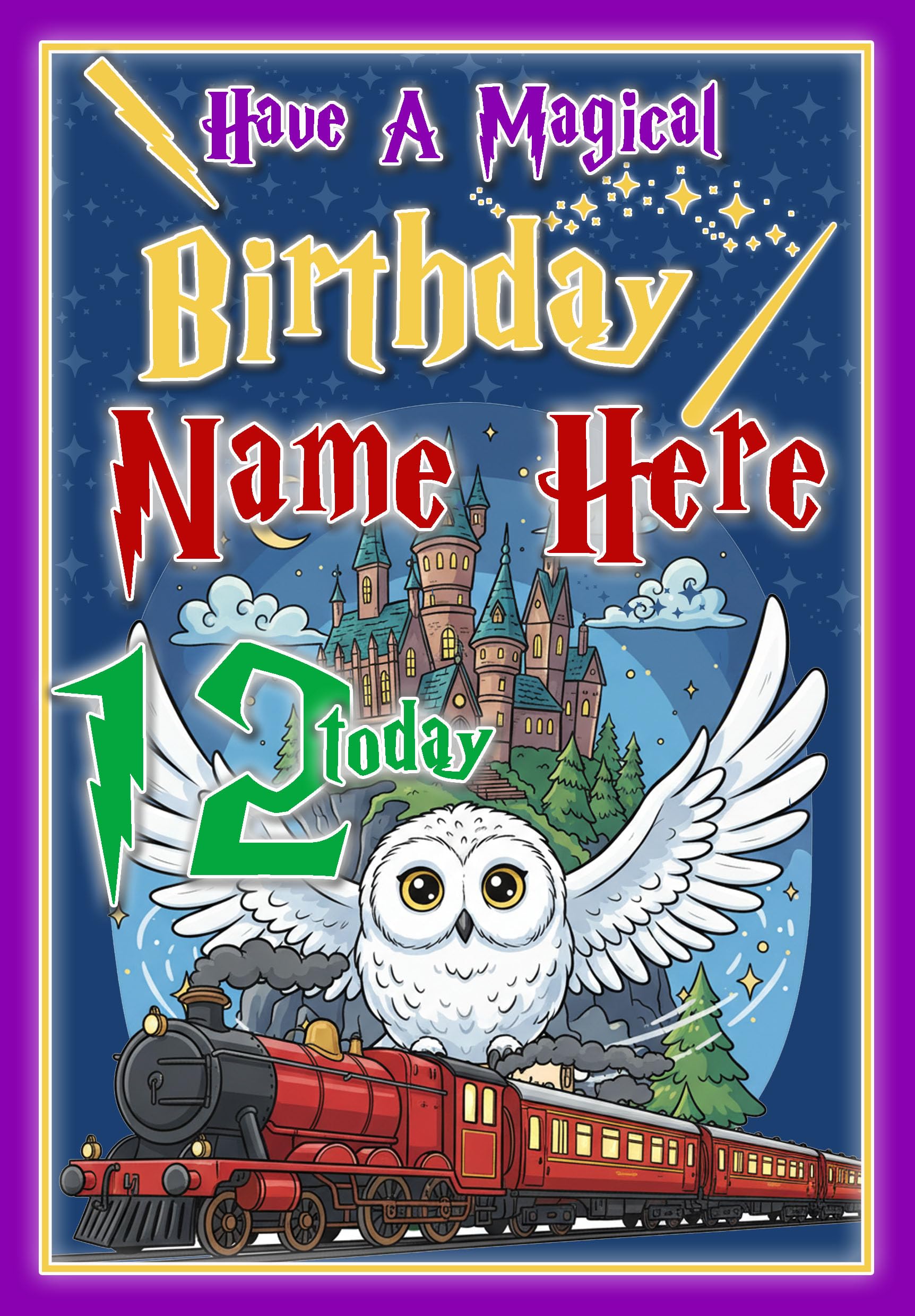 Harry Potter Birthday Card Age 12 – PERSONALISED Option with NAME and/or Age - POSTED SAME DAY - FULL COLOUR INSIDE!