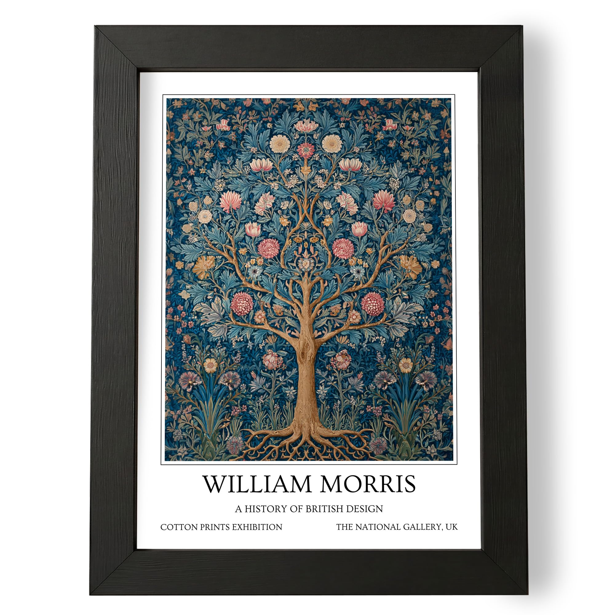 Fans Favourites William Morris - Vintage Art Noevua British Prints, Botanical Wall Art, A History of British Design Collection (Blue Tree Of Life, A4, Framed)