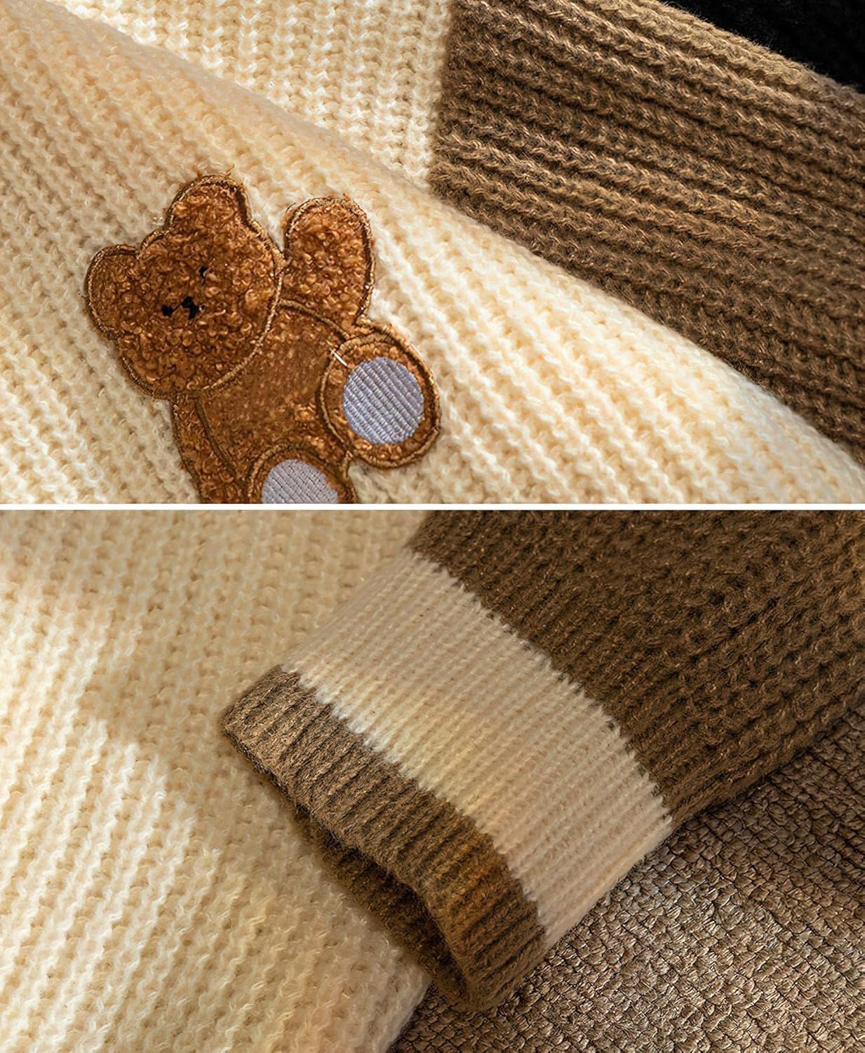 ebossy Womens Cute Bear Embroidery Knit Cardigans Casual Loose Button Down Drape Long Sleeve Varsity Sweater Jacket - Image 4