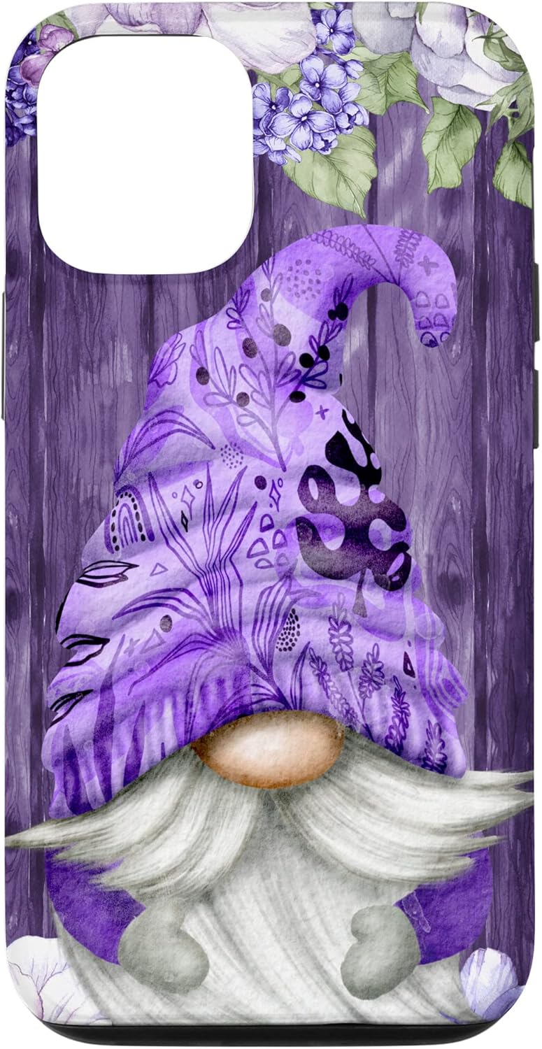 Cute Purple Aesthetic Anemones Flower Pattern Lavender Gnome Case for iPhone 12/12 Pro