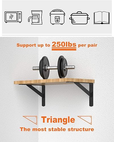 Miniatura 17 de LuckIn Soporte de estante resistente de 12 pulgadas, soportes de estante de pared, soporte de 90 grados, carga máxima de 250 libras, accesorios