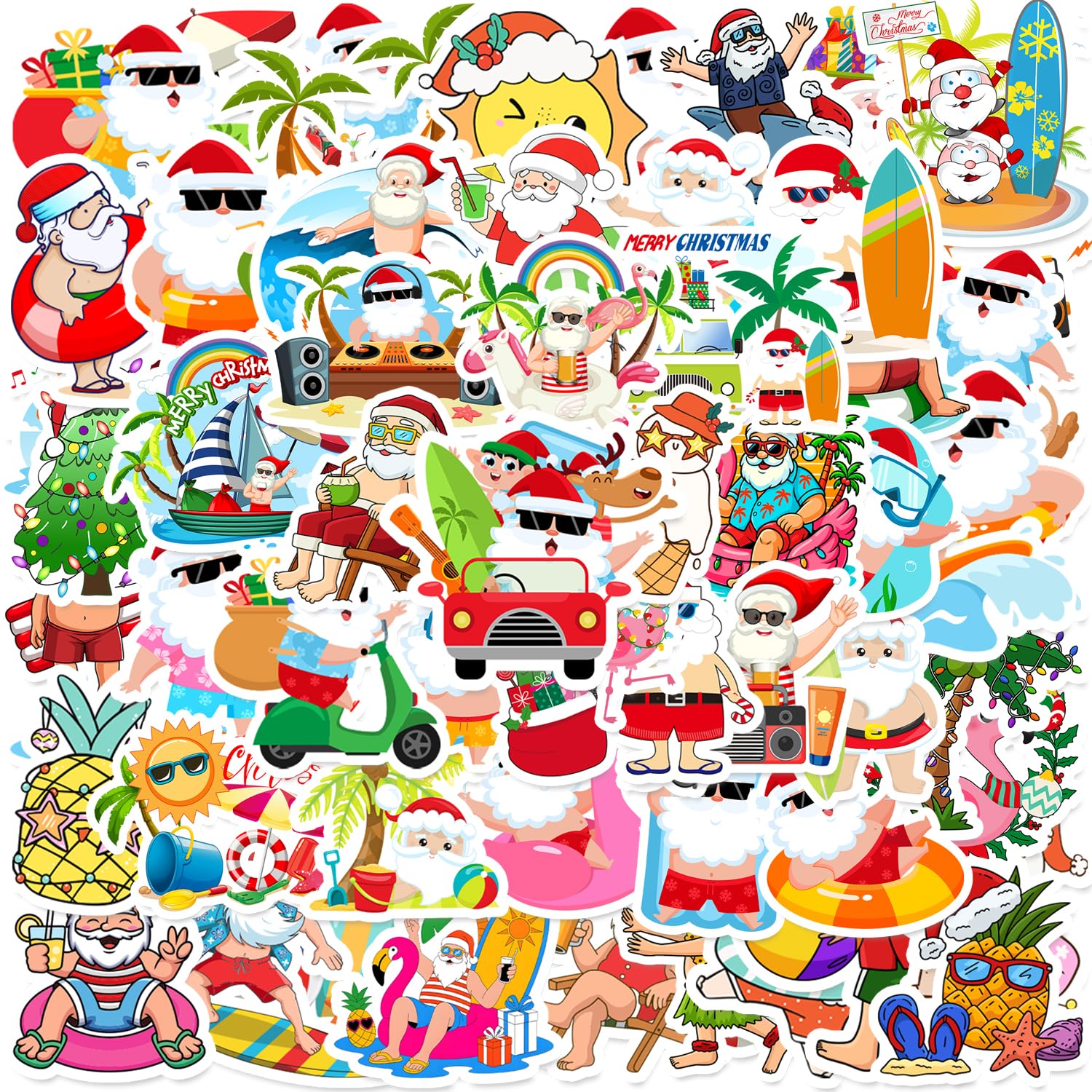 120PCS Christmas July Stickers Summer Party Favors Birthday Party Decorations Vinyl Waterproof Stickers for Water Bottle Laptop Luggage Helmet