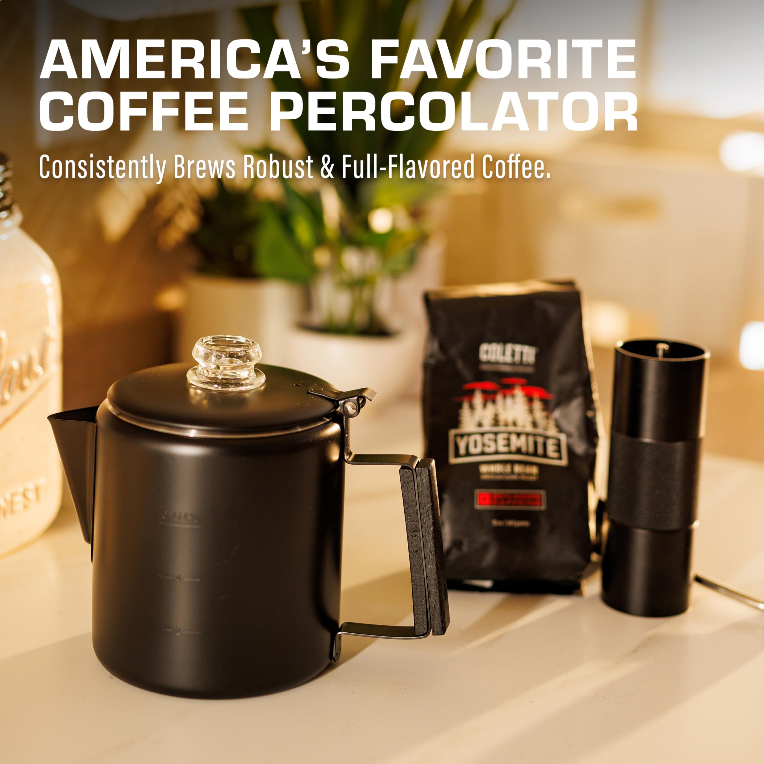 COLETTI Black Bozeman Percolator - Caffettiera da piano cottura, percolatore da campeggio in acciaio inox, senza alluminio o plastica (6 tazze)