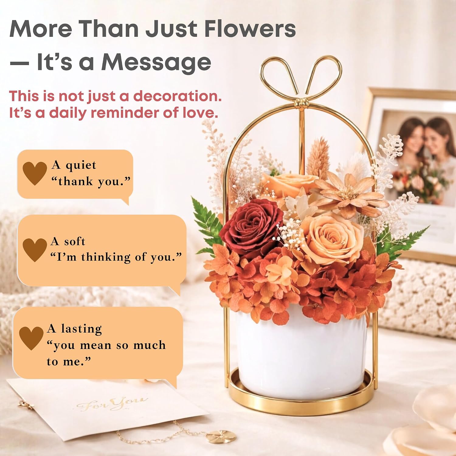 MENANA Potted Preserved Flowers - Valentines Day Anniversary Christmas Mothers Day Birthday Gifts for Girlfriend, Wife, Mom, Women, Her - Yellow & Orange Mixed Flowers in Ceramic Keepsake Pot Home