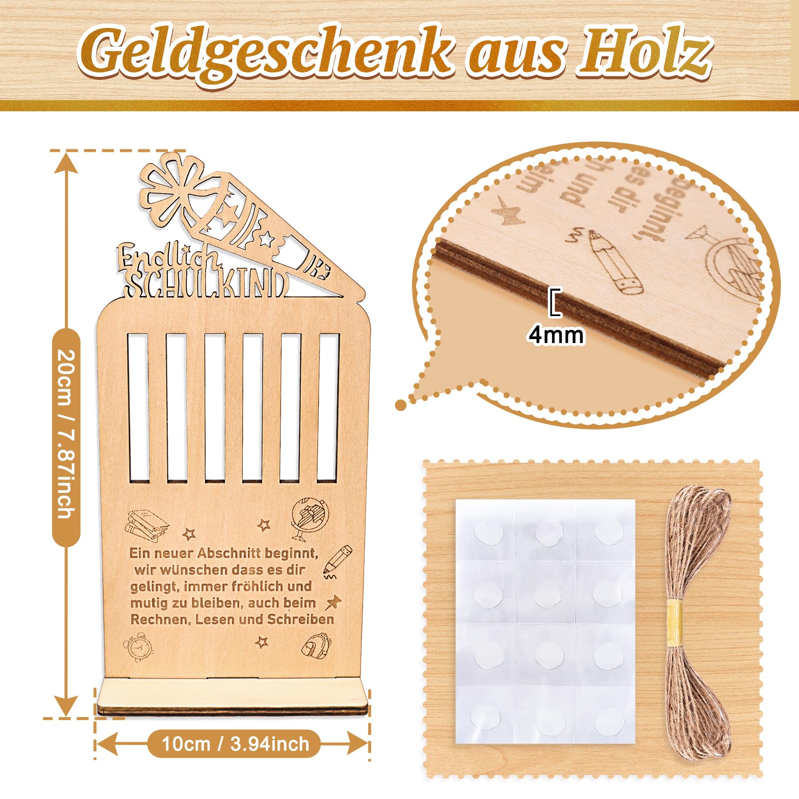 GADITIEK Geldgeschenk Einschulung aus Holz - Geschenke zur Einschulung Geldgeschenk Schulanfang Deko, Ausgefallenes Schulanfang Geschenke, Karte Einschulung Tischdeko für Schultüte Füllung