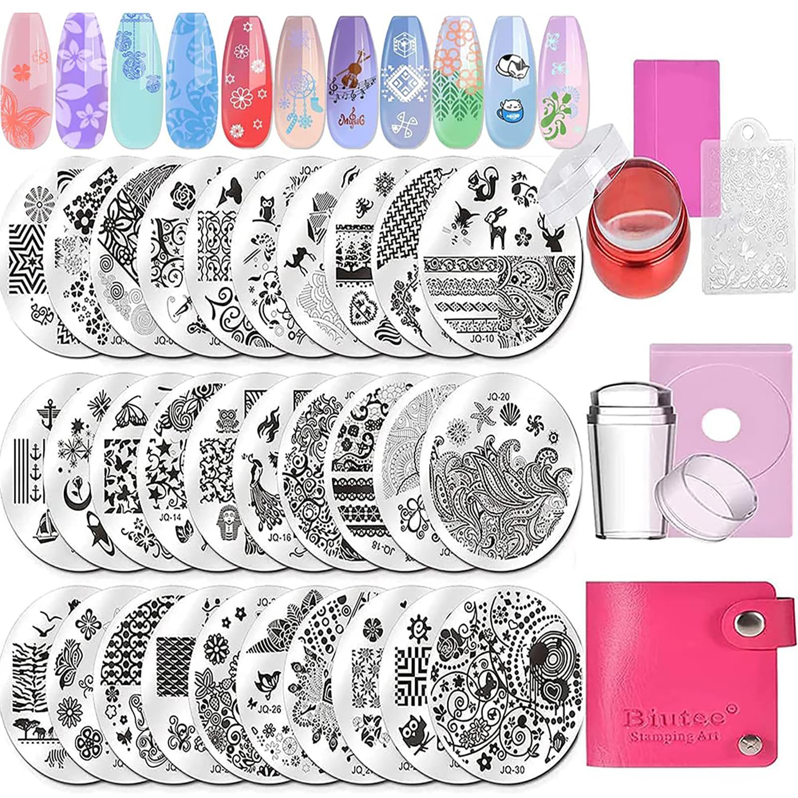 Biutee Nail Art Stamping 30 Placas con Sello y Rascador, Estampacion Uñas