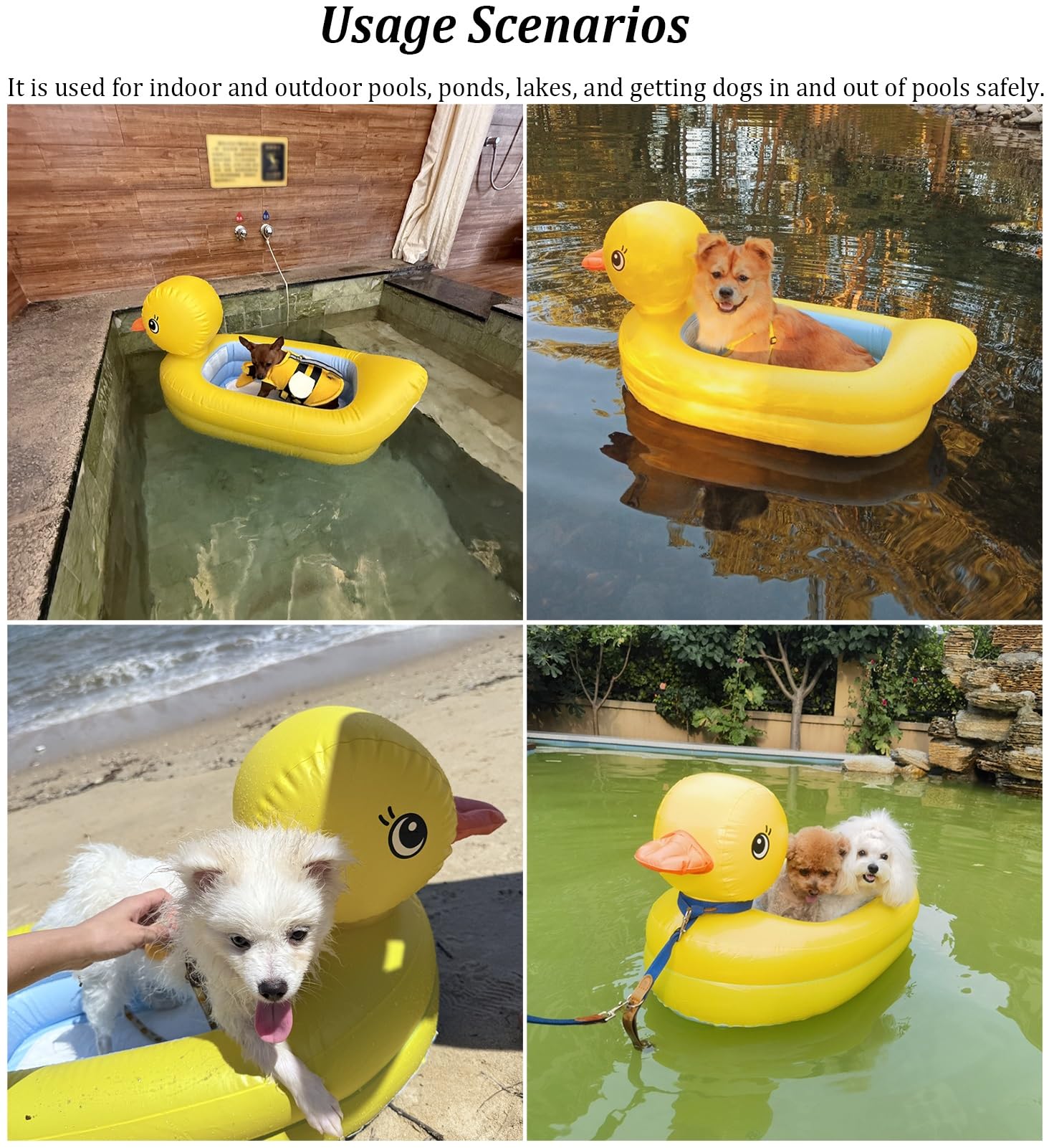 Rampa Piscina para Perros Cama Flotante Amarilla para Perros con Bomba, Exterior Bote Inflable para Perros Pequeños para Piscina Lago o Río, Plataforma Flotante Portátil para Cachorros
