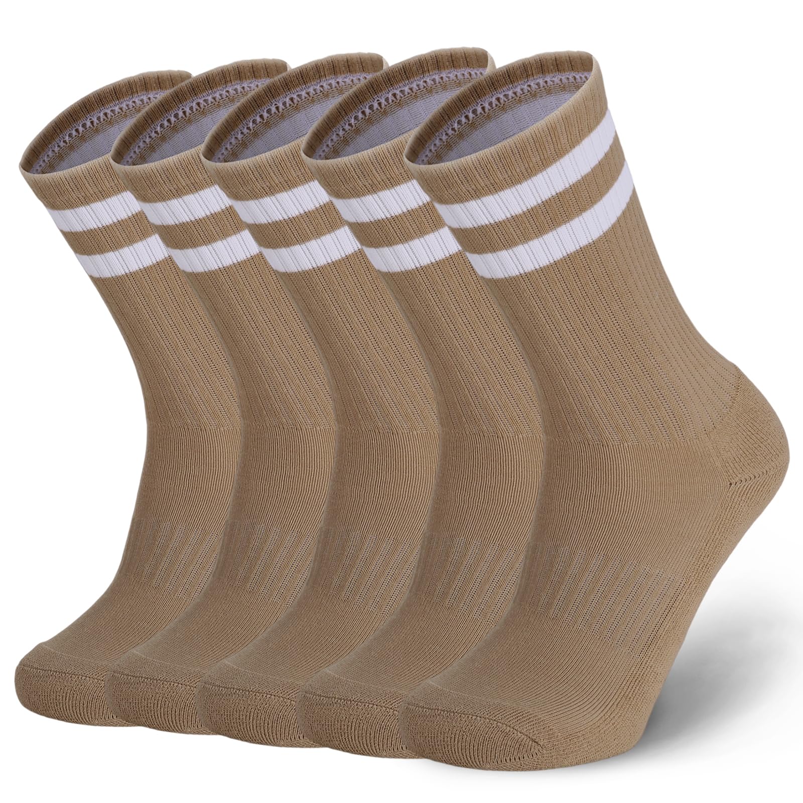 Ultrafun 5 Pairs Striped Crew Socks Cotton Cushioned Athletic Sports Running Socks for Men Women Teens