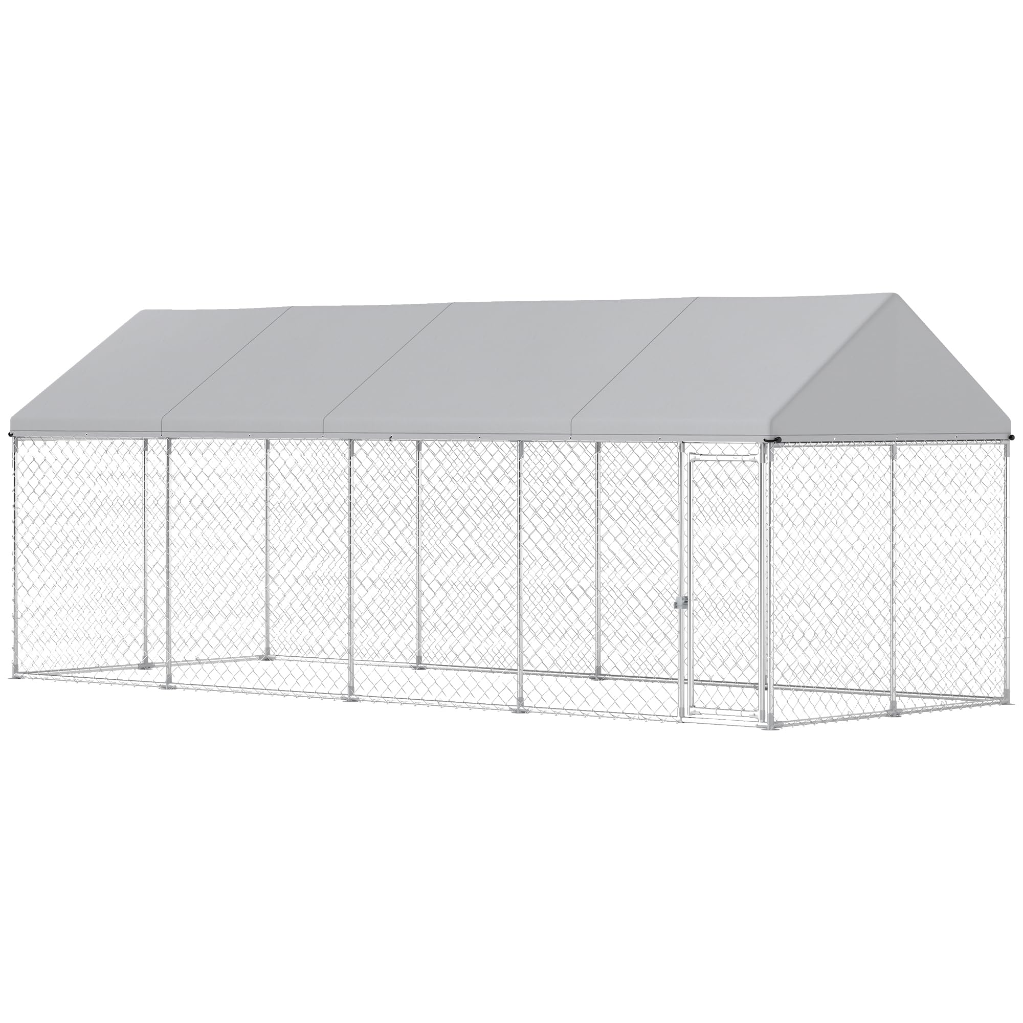 PawHut Outdoor Dog Kennel, Heavy Duty Large Dog Kennel Outside with Waterproof Roof, Galvanized Chain Link Dog Enclosure with Secure Lock, Dog Run Steel Fence for Backyard