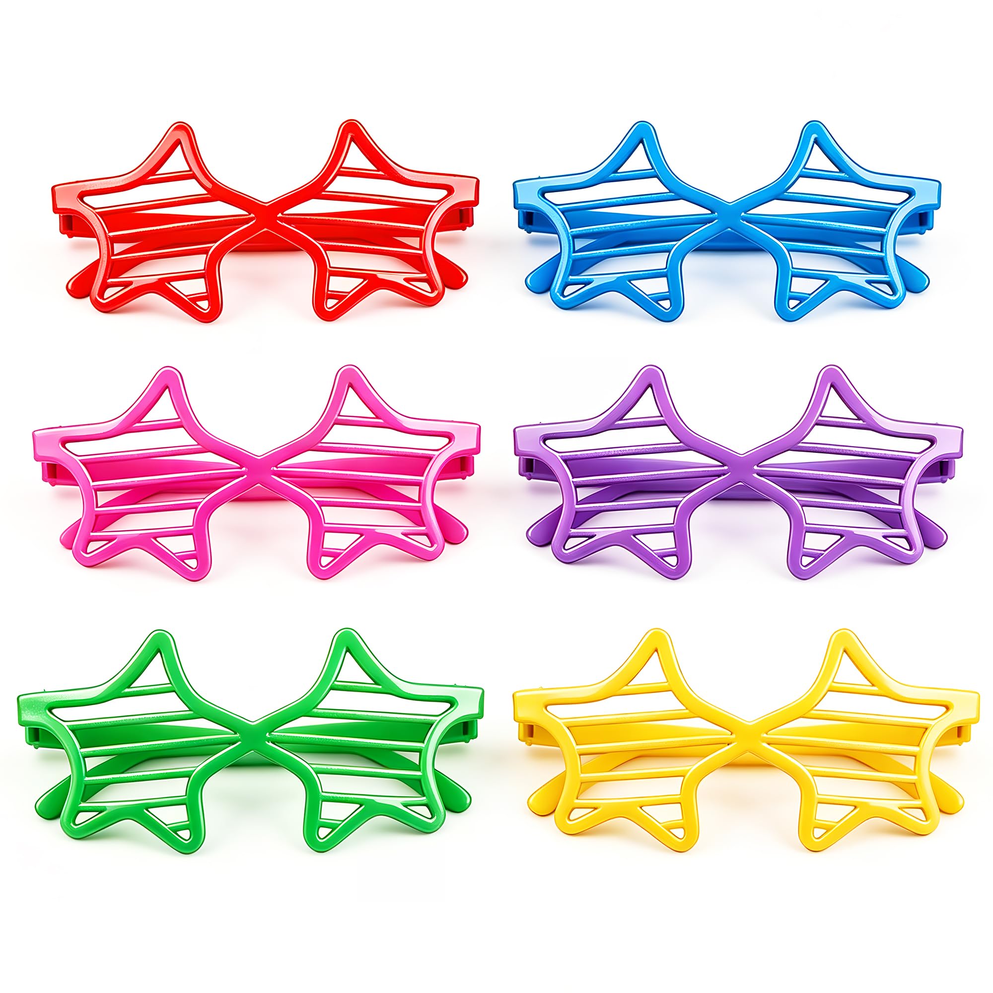 BOZILY 6pcs Star Shape Neon Glasses - Super Value Pack with 6 Colors, Durable Quality & Size Fits All - Unisex for Everyone, Perfect for Party Costumes and Photo Booth Props
