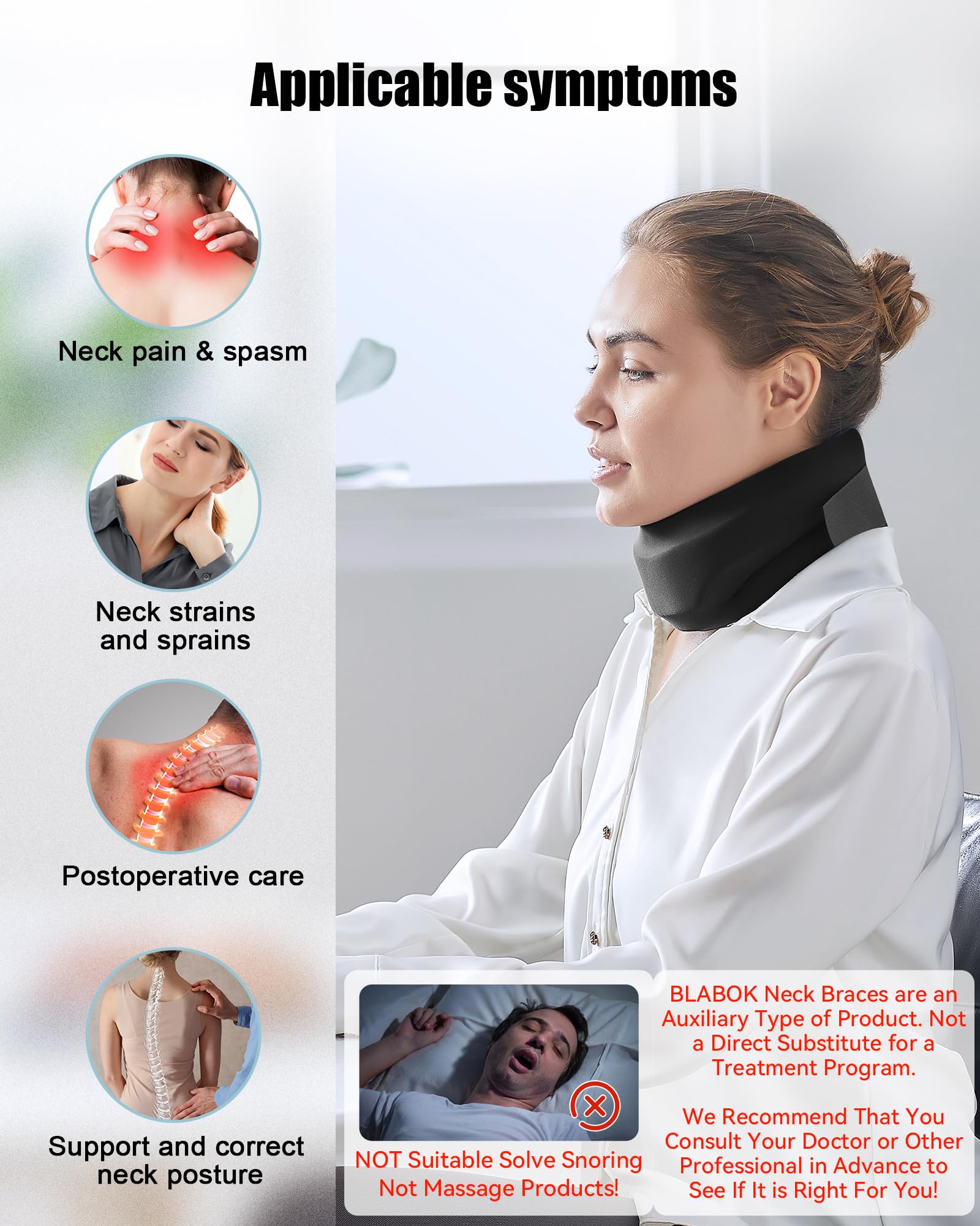 Neck Brace for Sleeping - Cervical Collar Relief Neck Pain and Neck Support Soft Foam Wraps Keep Vertebrae Stable for Relief of Cervical Spine Pressure for Women & Men Jet Black Small Size — Amazon image 2