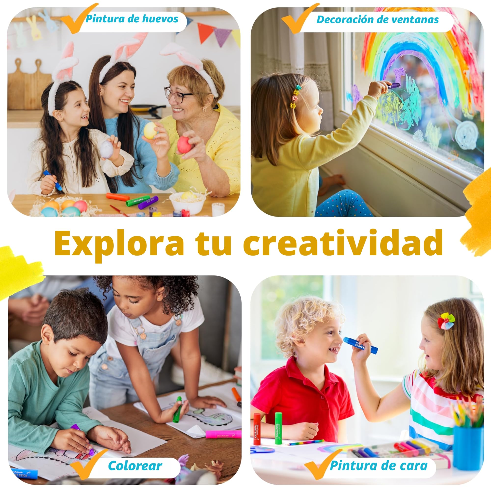 The Glowhouse Barras de pintura Tempera de colores clásicos, 12 unidades, no tóxicas, lavables, sin manchas, multicolor, para niños, paquete de 12, perfectas para proyectos de arte creativos